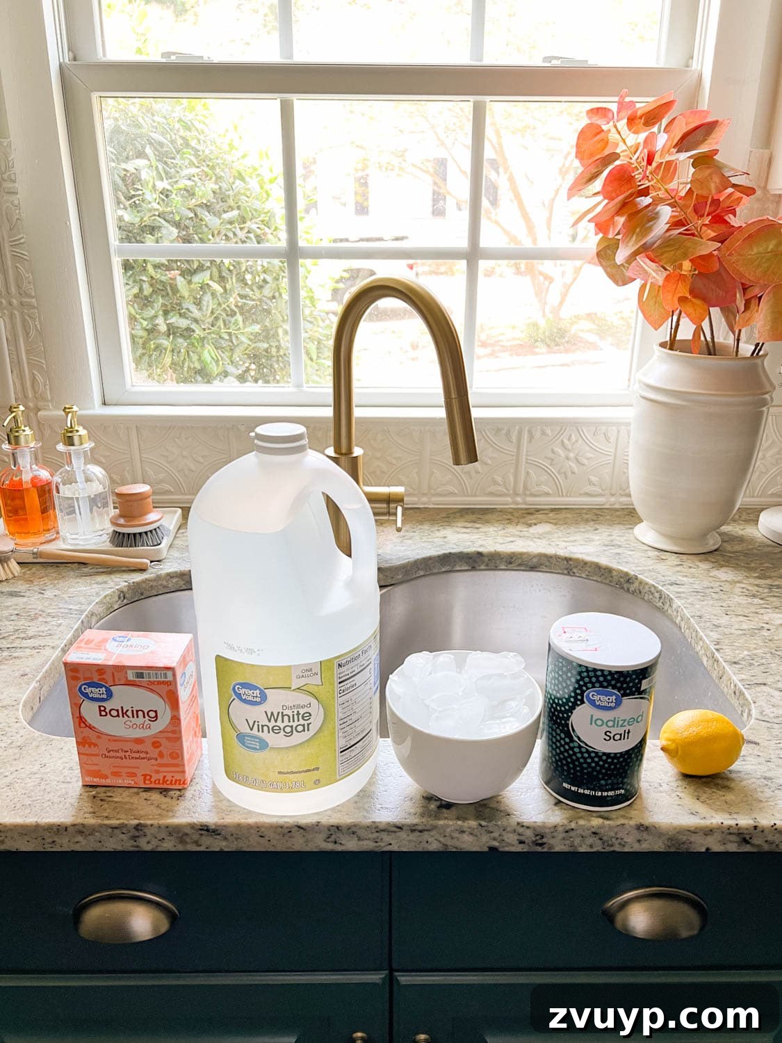 16 Natural Secrets for an Exquisitely Scented Home 23 garbage disposal cleaner ingredients on a kitchen sink
