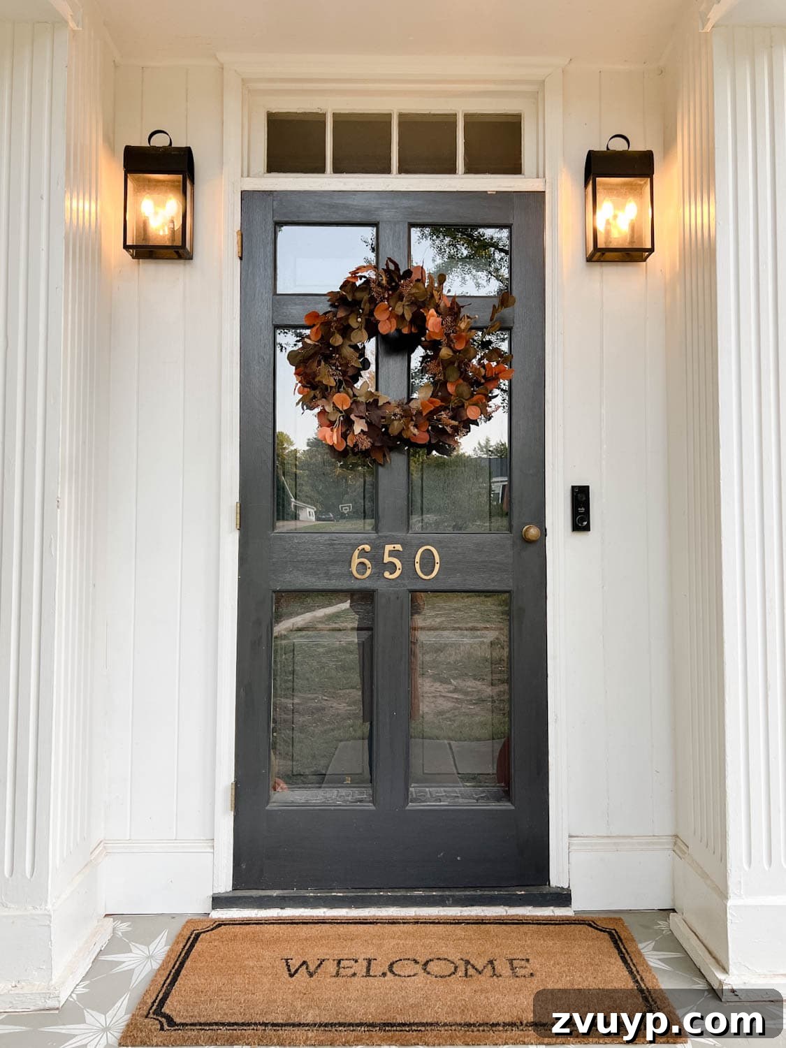 Unbelievably Real: The Best Artificial Pumpkins of 2024 3 front porch door with realistic artificial fall wreath