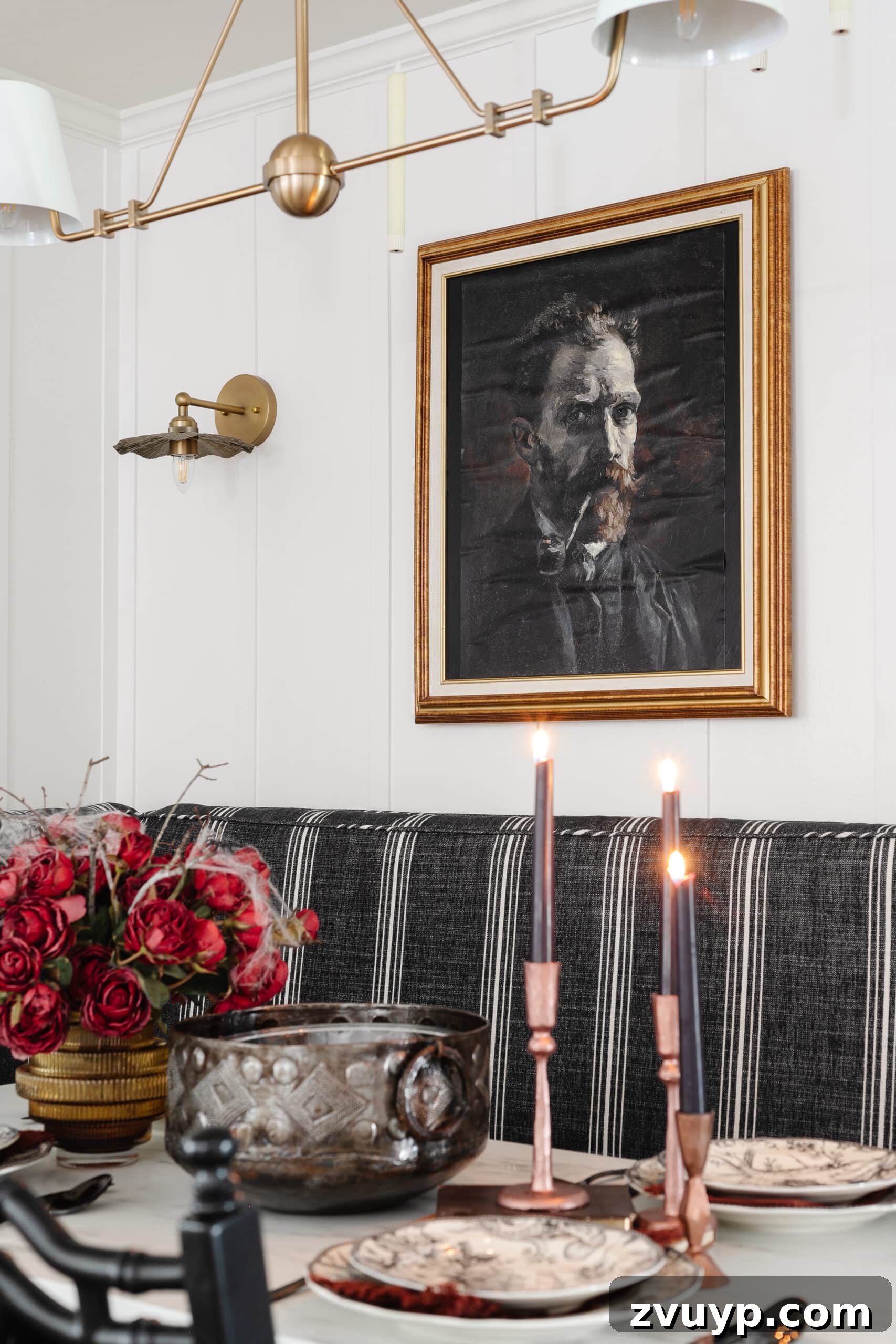 Killer Tablescapes for Your Halloween Murder Mystery 14 DIY creepy art portrait for Halloween party wall decor