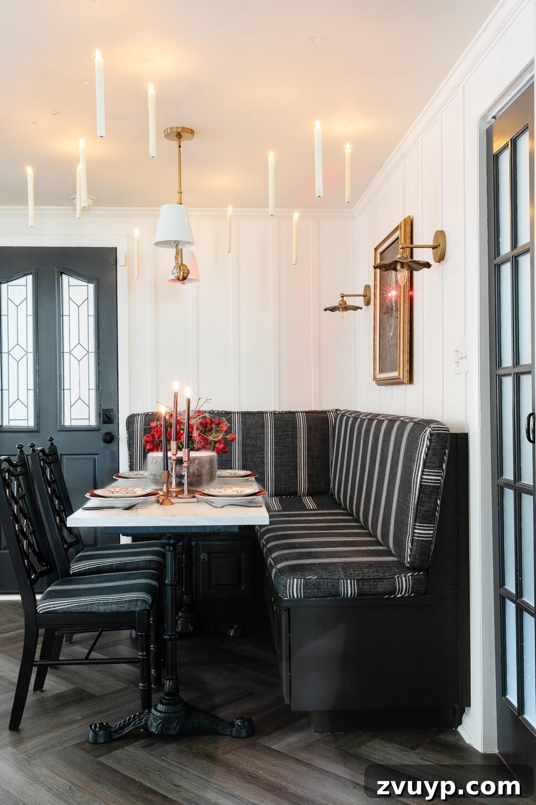 Killer Tablescapes for Your Halloween Murder Mystery 16 murder mystery dinner party banquette nook with floating candles