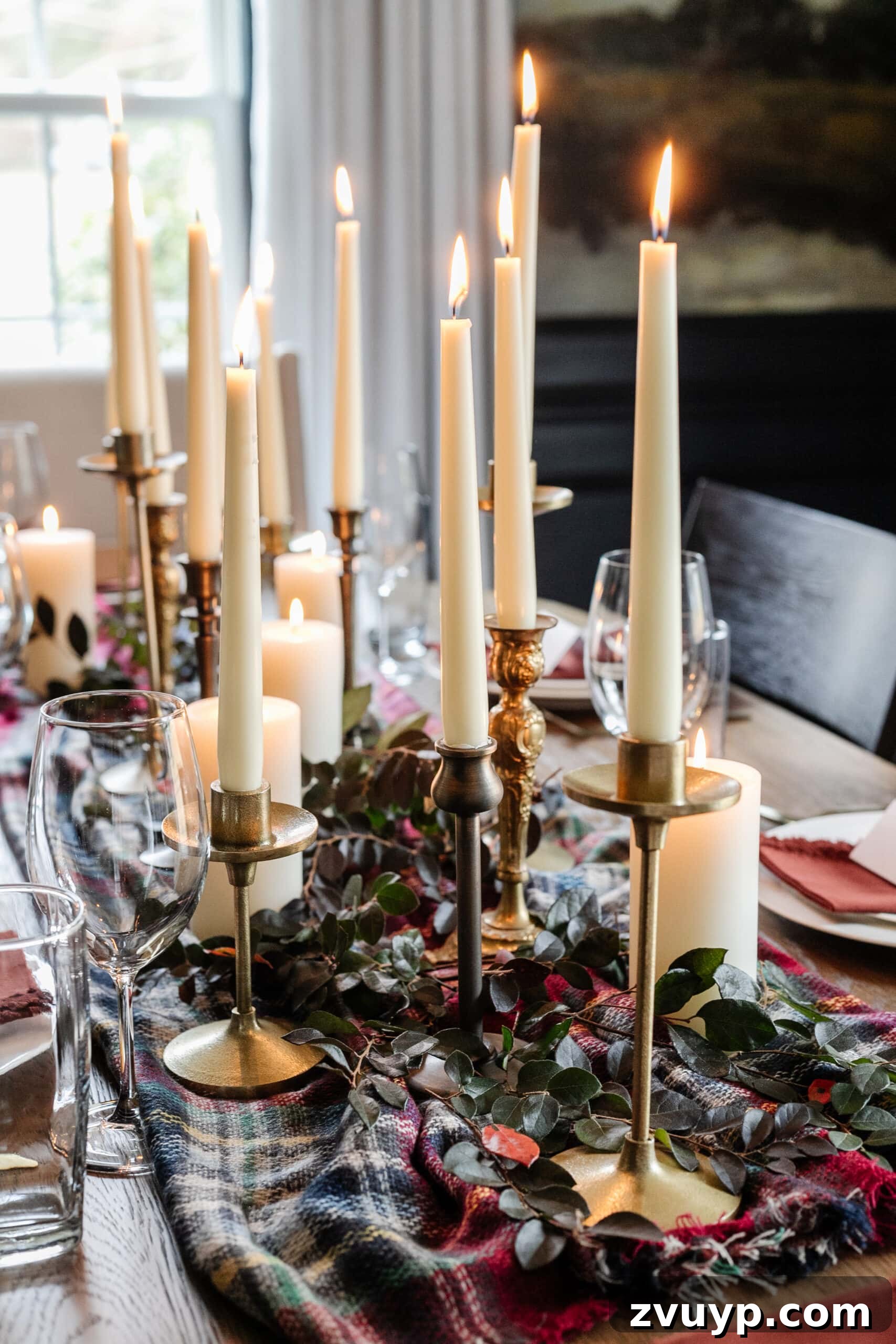 Easy Affordable Thanksgiving Centerpiece from Thrift Store Finds 7 DIY Thanksgiving centerpiece with plaid scarf runner