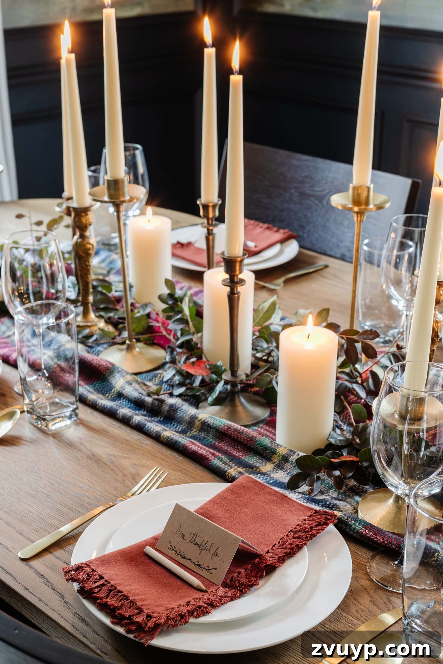 Easy Affordable Thanksgiving Centerpiece from Thrift Store Finds 9 Thanksgiving place setting made using card stock place cards