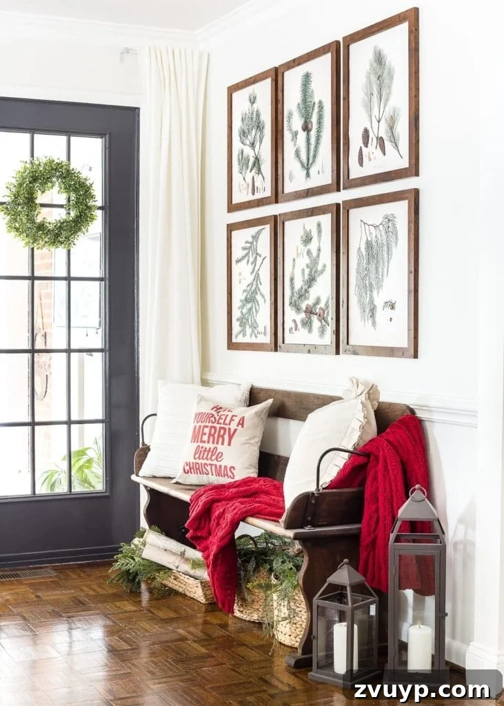 Deck Your Walls: 18 Festive Christmas Decor Ideas & Printable Holiday Art 11 Christmas printable set featuring elegant winter botanical art arranged in a gallery wall display