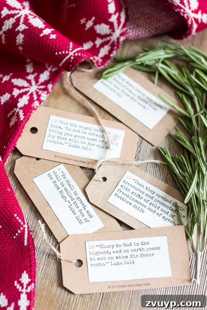 Advent scriptures printed on tags
