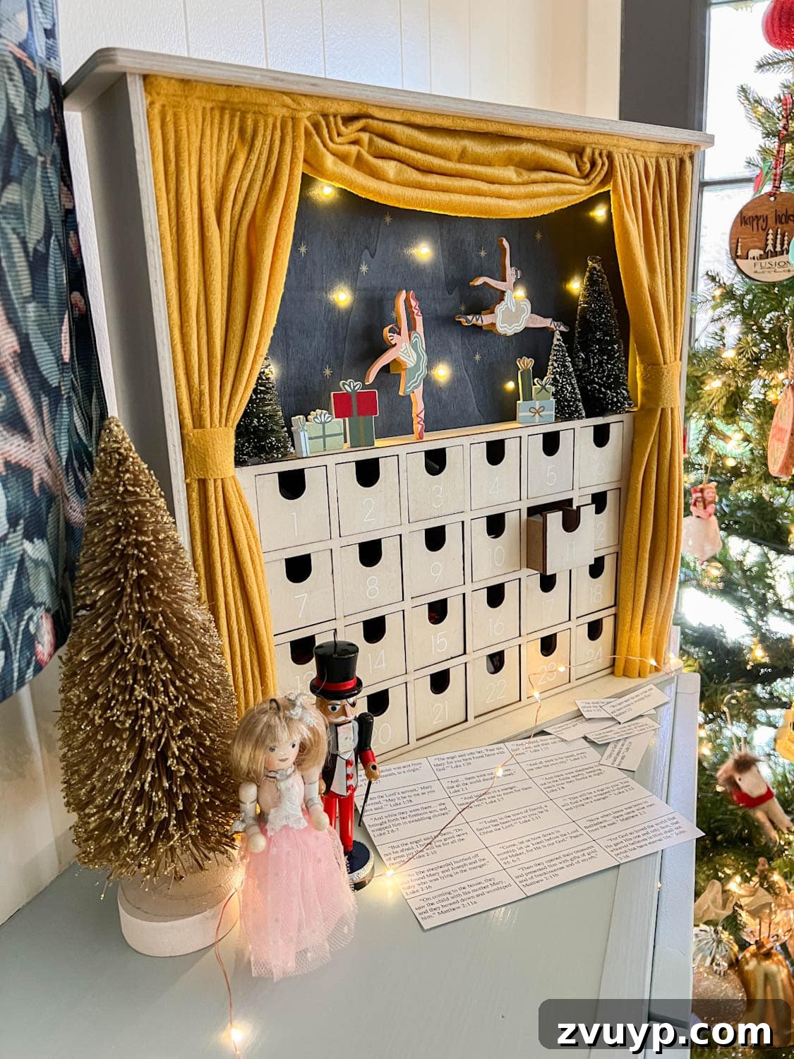 Advent Bible verse Christmas story printable with ballet themed Advent calendar