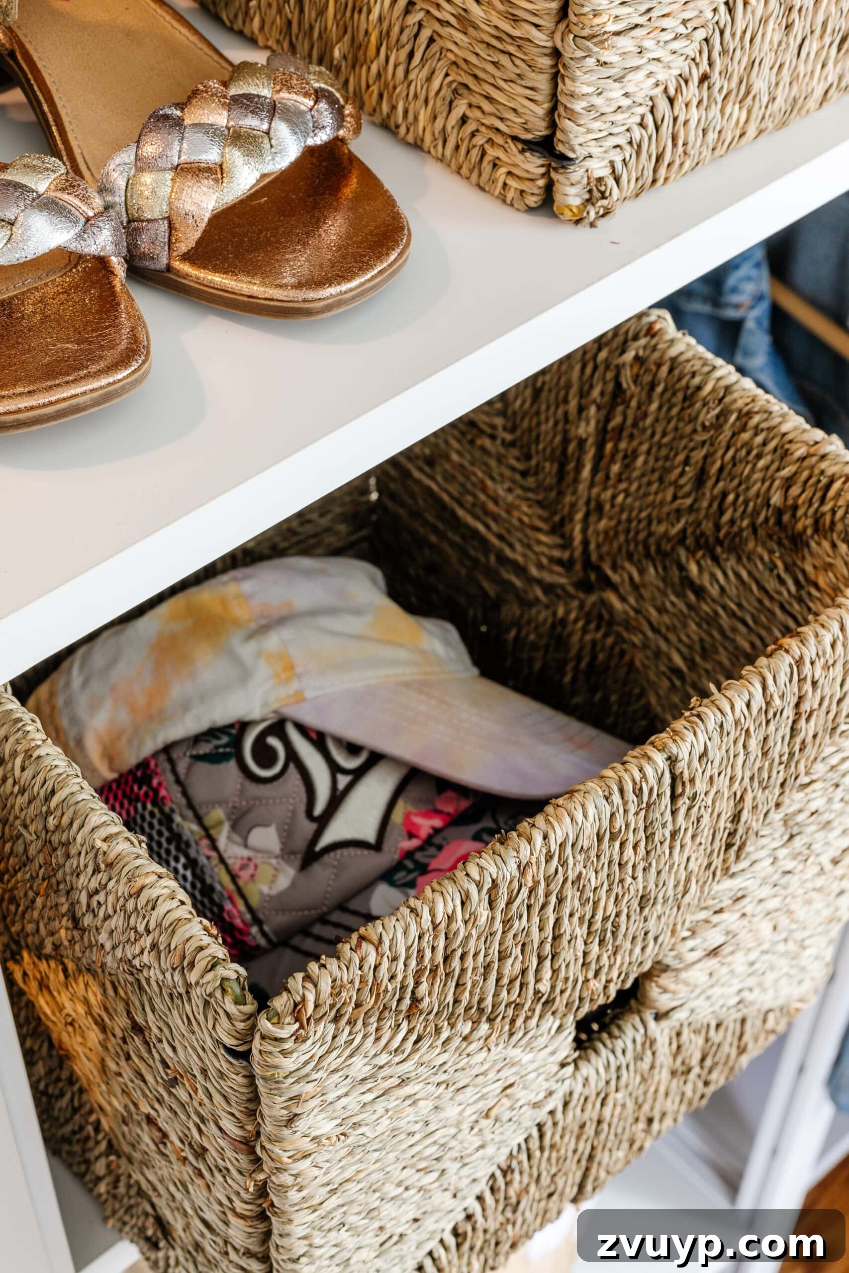 Girl's Guide to a Tidy Tiny Closet: 10 Smart Ideas 12 baskets to store hats and clothing accessories in a girls closet