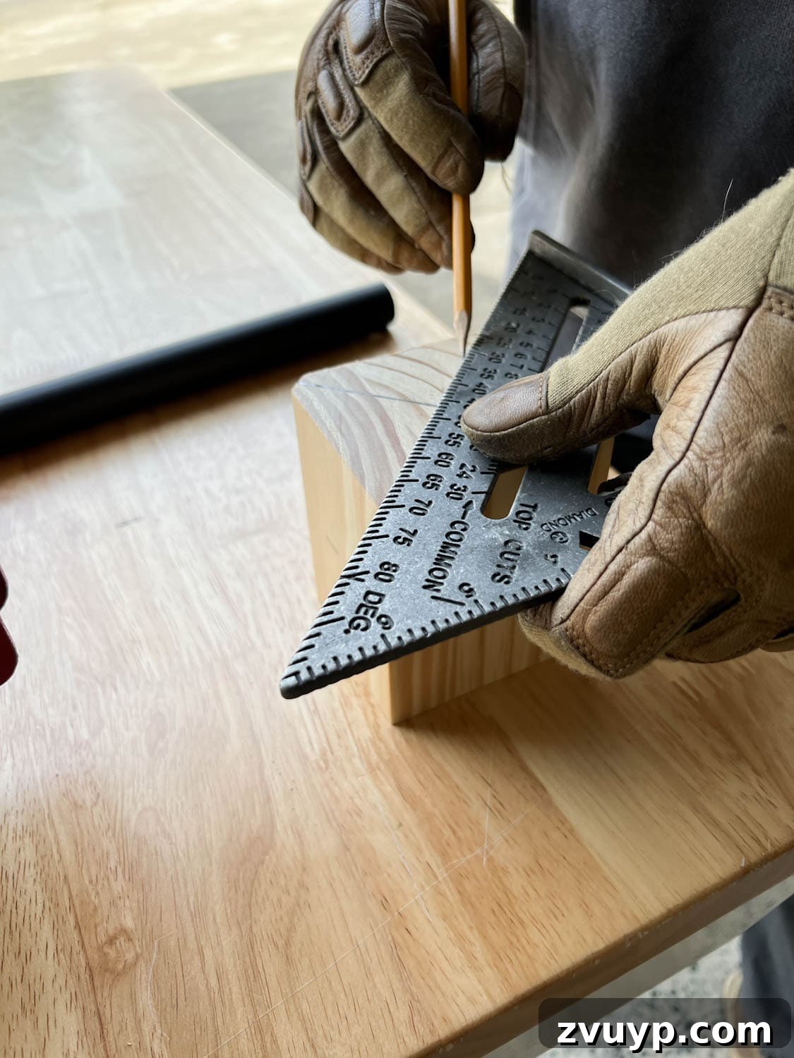 DIY Stair Spindle Swap For A Modern Makeover 18 Carefully measuring a new newel post mount from a wood block