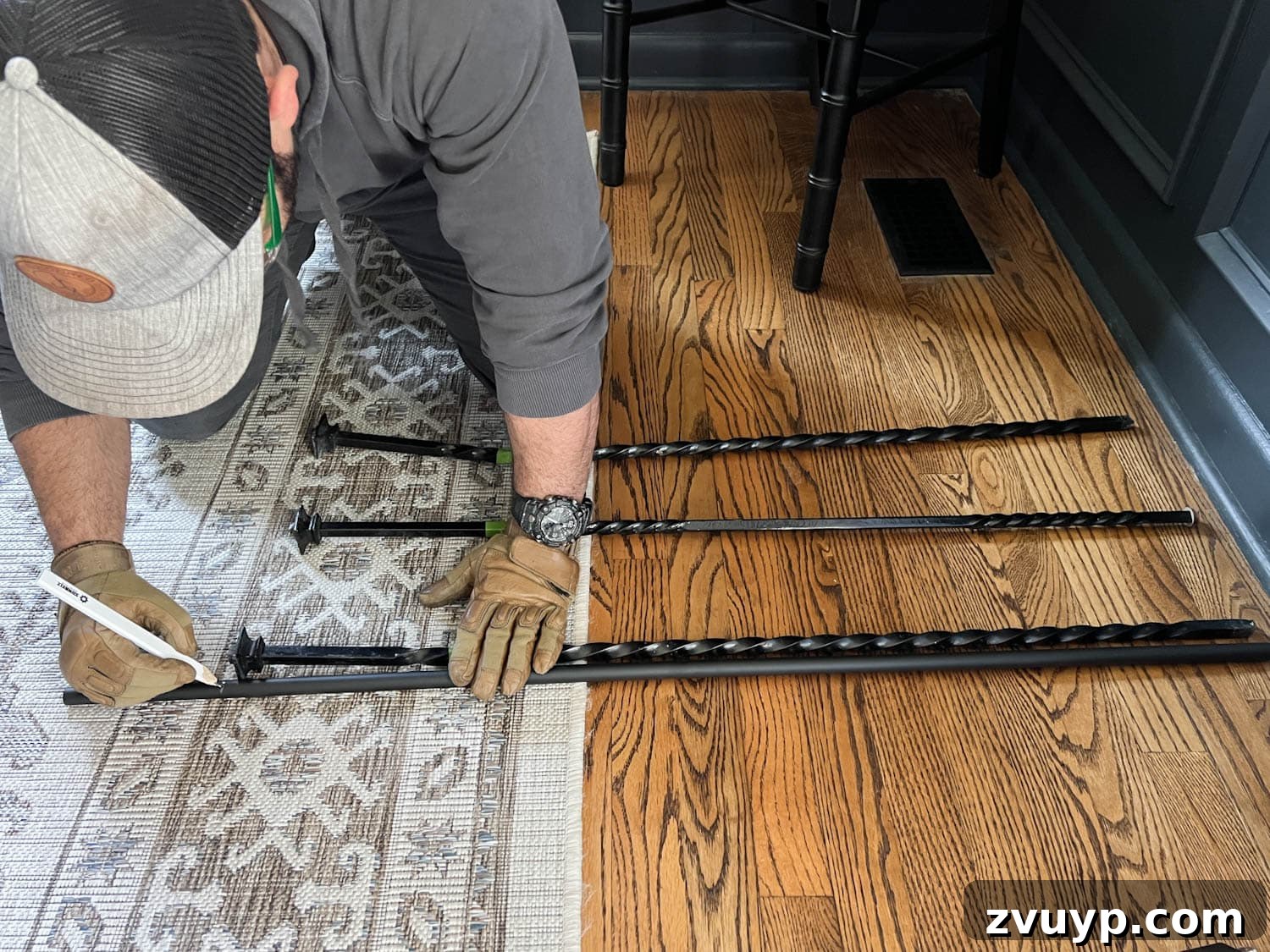 DIY Stair Spindle Swap For A Modern Makeover 10 Measuring and marking new stair spindles using an old baluster as a guide