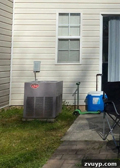 Effortless Backyard DIY: Create Your Dream Outdoor Space on a Budget 29 backyard HVAC unit before being hidden, showing its exposed and industrial appearance
