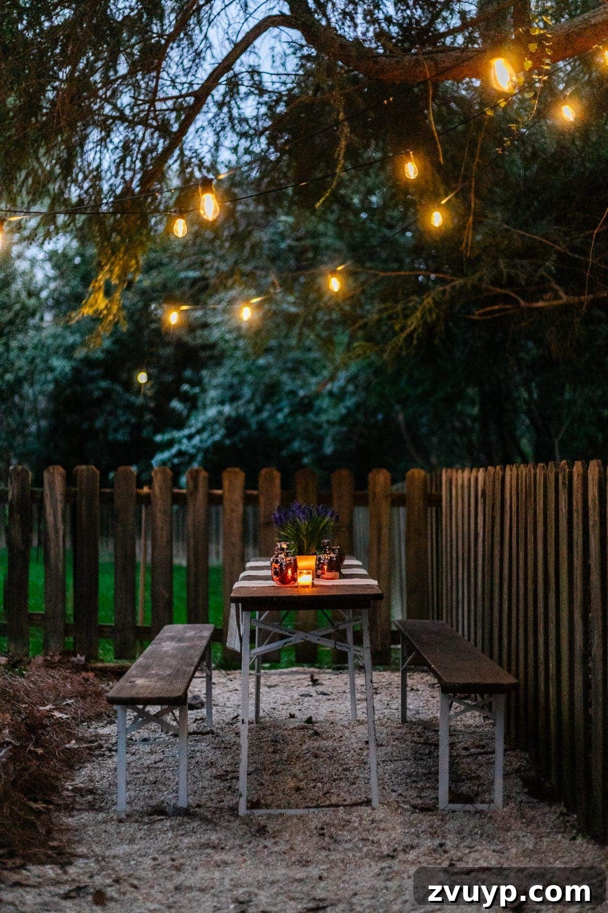 Effortless Backyard DIY: Create Your Dream Outdoor Space on a Budget 5 charming pea gravel patio dining area in a backyard, featuring a rustic table and chairs