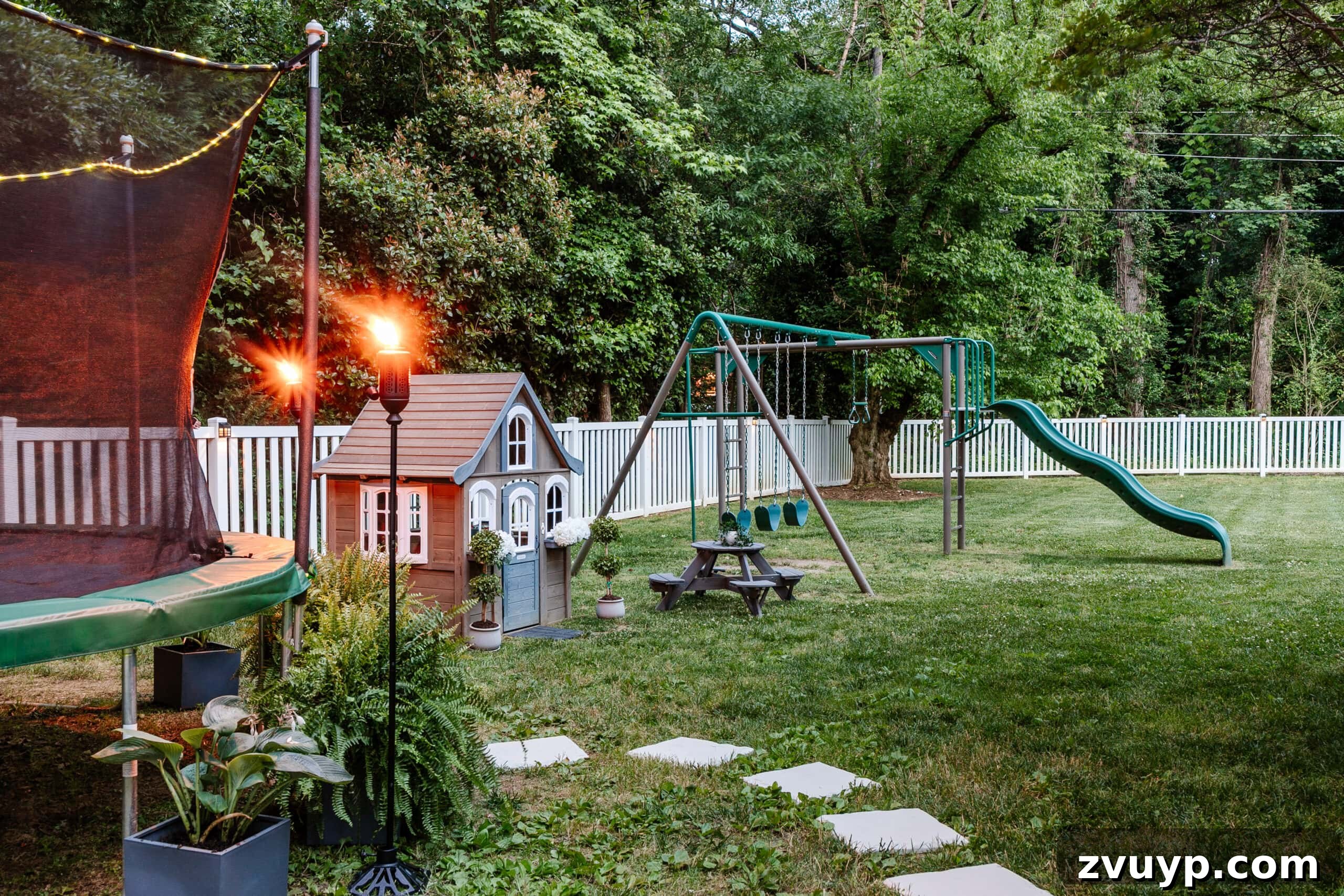 Effortless Backyard DIY: Create Your Dream Outdoor Space on a Budget 43 stepping stones creating an easy pathway in a backyard play area for kids, preventing muddy footprints