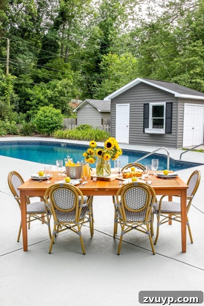 Effortless Backyard DIY: Create Your Dream Outdoor Space on a Budget 7 After shot of a beautifully painted concrete patio and pool deck, showing a fresh and inviting transformation