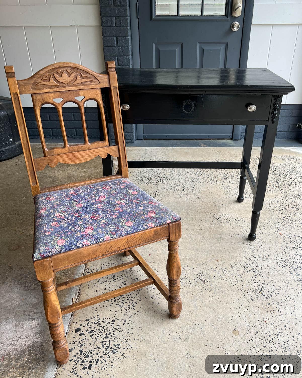 Skip the Stripper: Wood Furniture Makeover for Your Desk Chair 3 wood chair and desk before