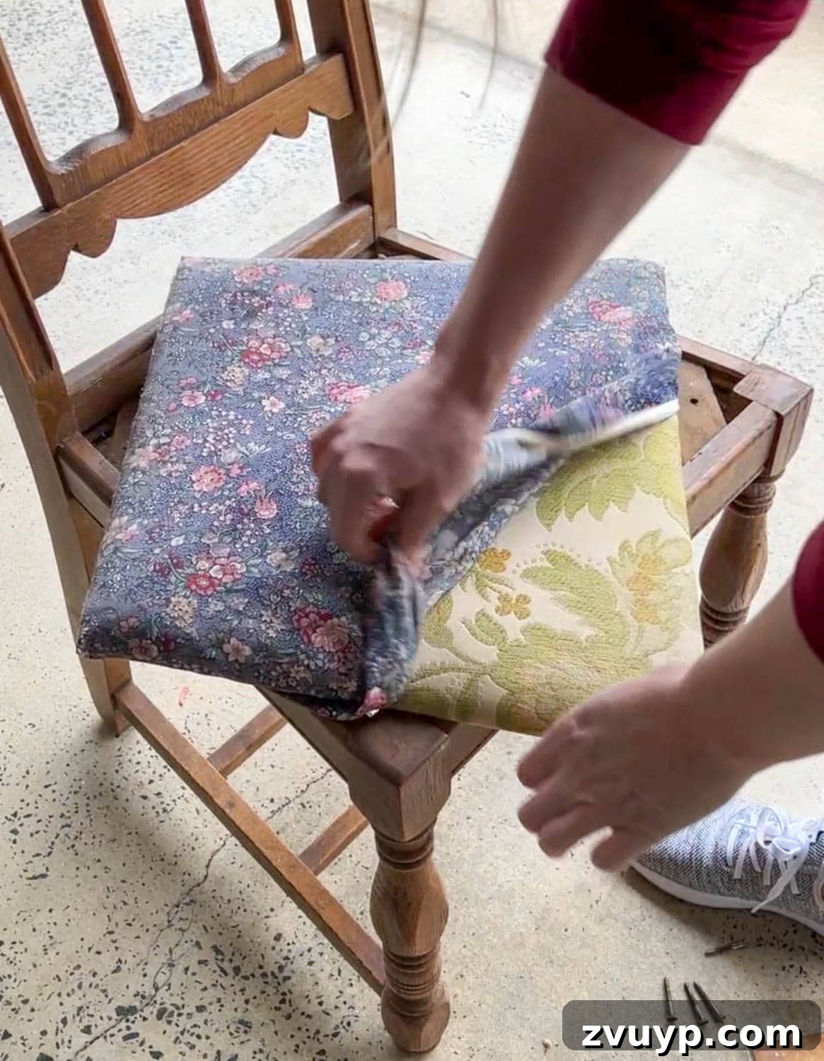 Skip the Stripper: Wood Furniture Makeover for Your Desk Chair 4 removing upholstery from a chair seat pad