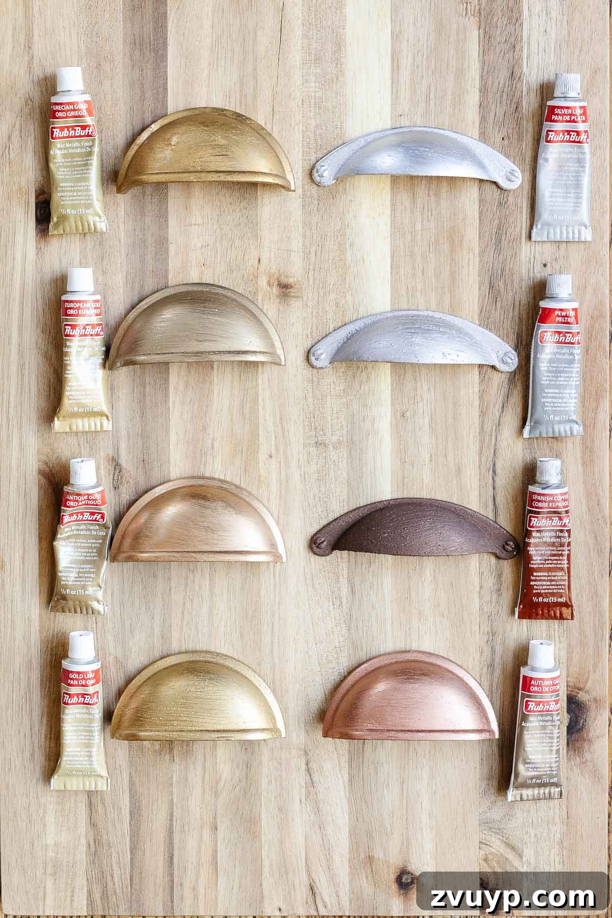 Quick Hinge Color Makeover 4 various Rub n Buff colors swatch