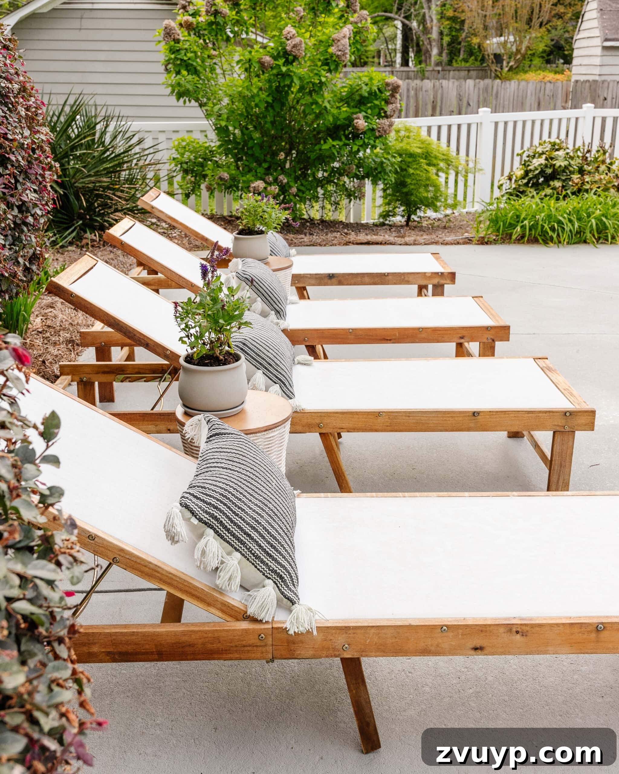 Effortless Spring Patio Refresh 19 pool sun lounger chairs after spring cleaning with a pressure washer and teak oil