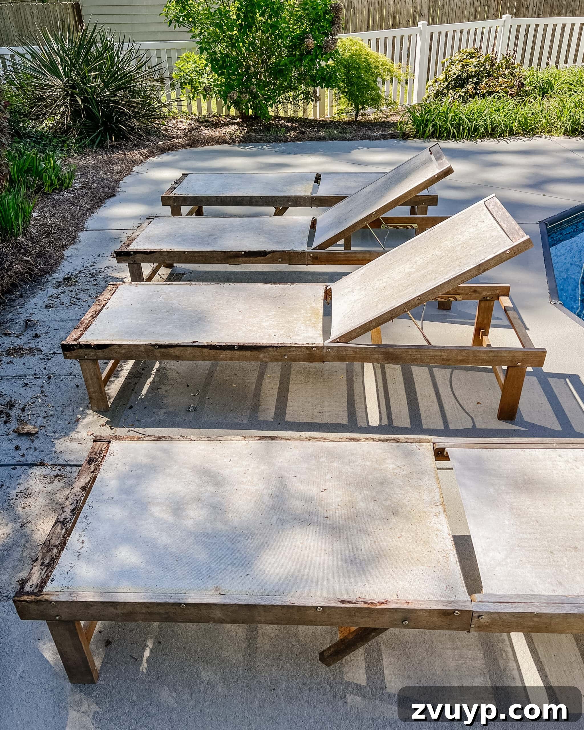 Effortless Spring Patio Refresh 20 dirty sun lounger chairs before cleaning