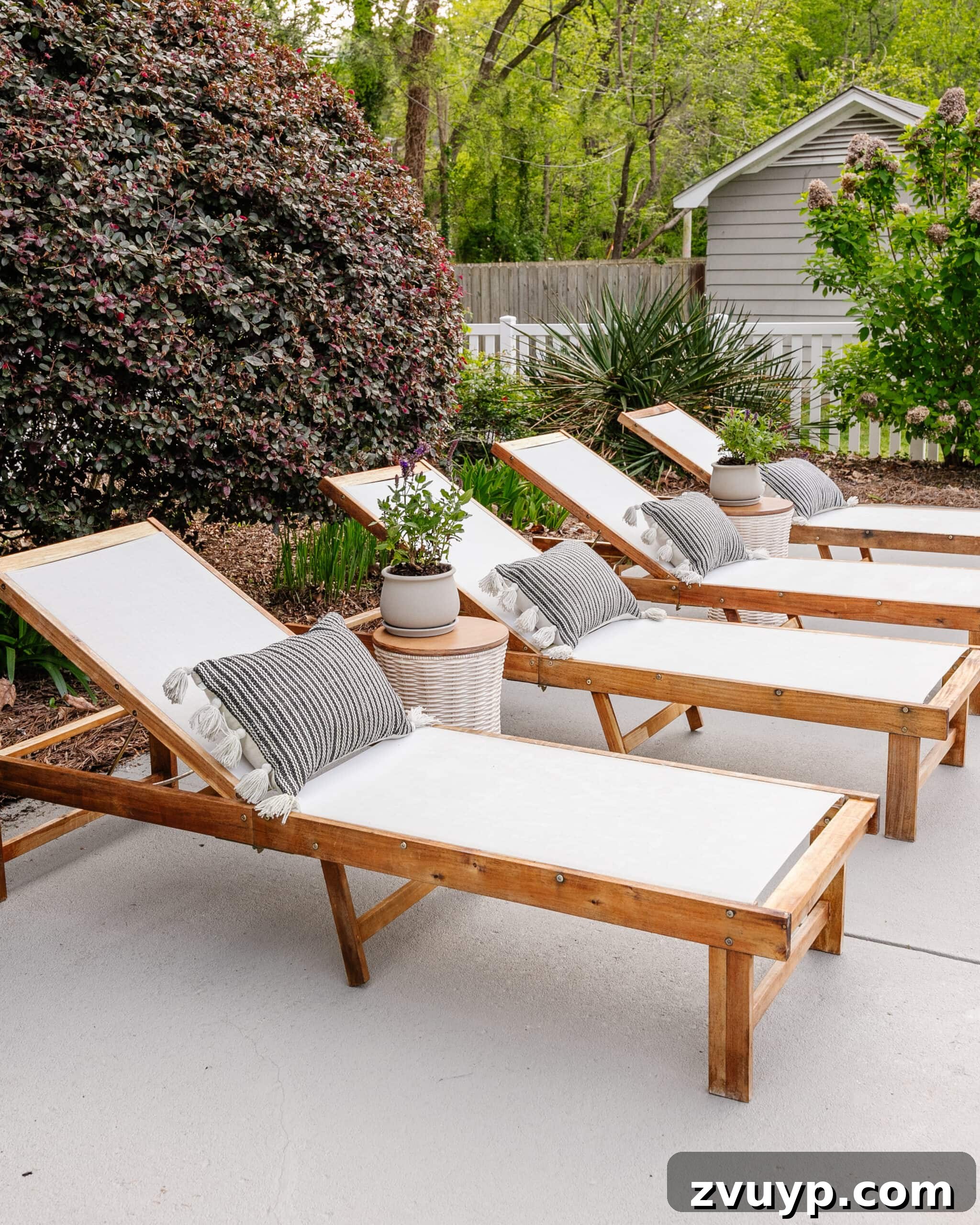 Effortless Spring Patio Refresh 25 pool sun lounger chairs after spring cleaning with a pressure washer and teak oil