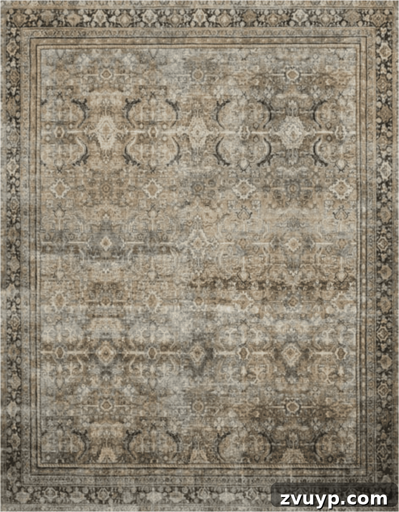 Timeless Traditional Rugs from Loloi 4 Close-up of the Loloi II Layla Traditional Olive/Charcoal rug, showcasing its intricate pattern and versatile color palette ideal for blending warm and cool tones.