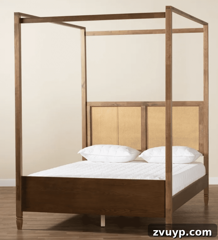 Tarz Sahibi ve Hesaplı 18 Modern Vintaj Yatak Önerisi 22 walnut wood cane canopy bed