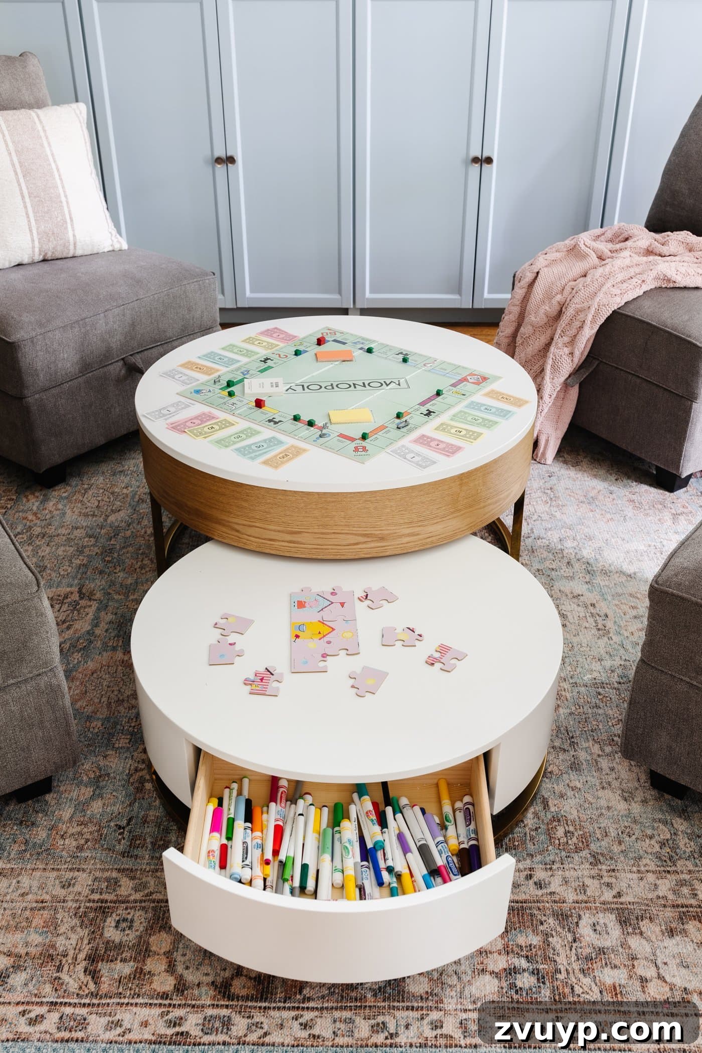 24 Clever Organization and Design Tips for Kids Spaces 23 storage coffee table with hidden compartments for puzzles and games