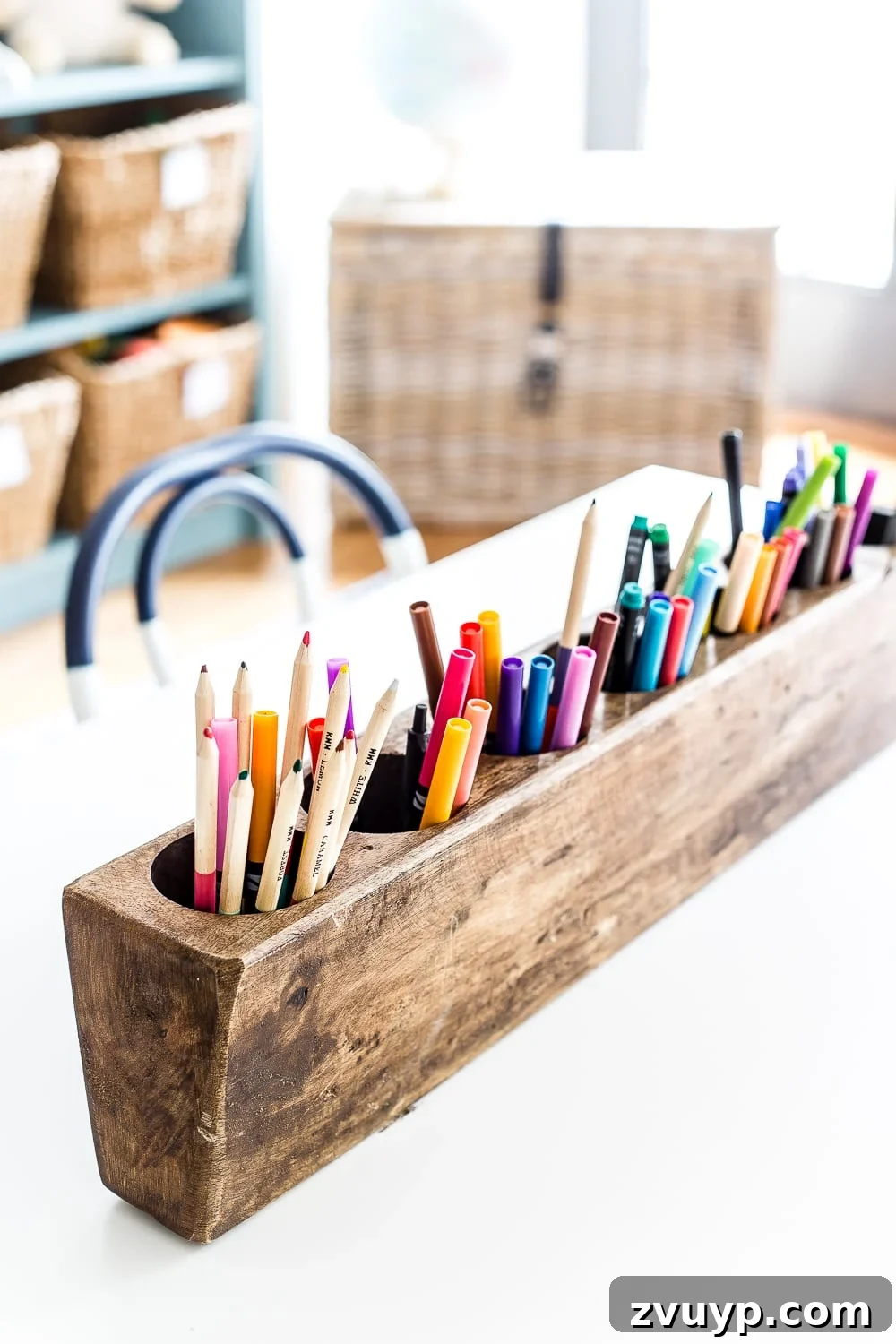 24 Clever Organization and Design Tips for Kids Spaces 25 antique sugar mold used to hold art supplies