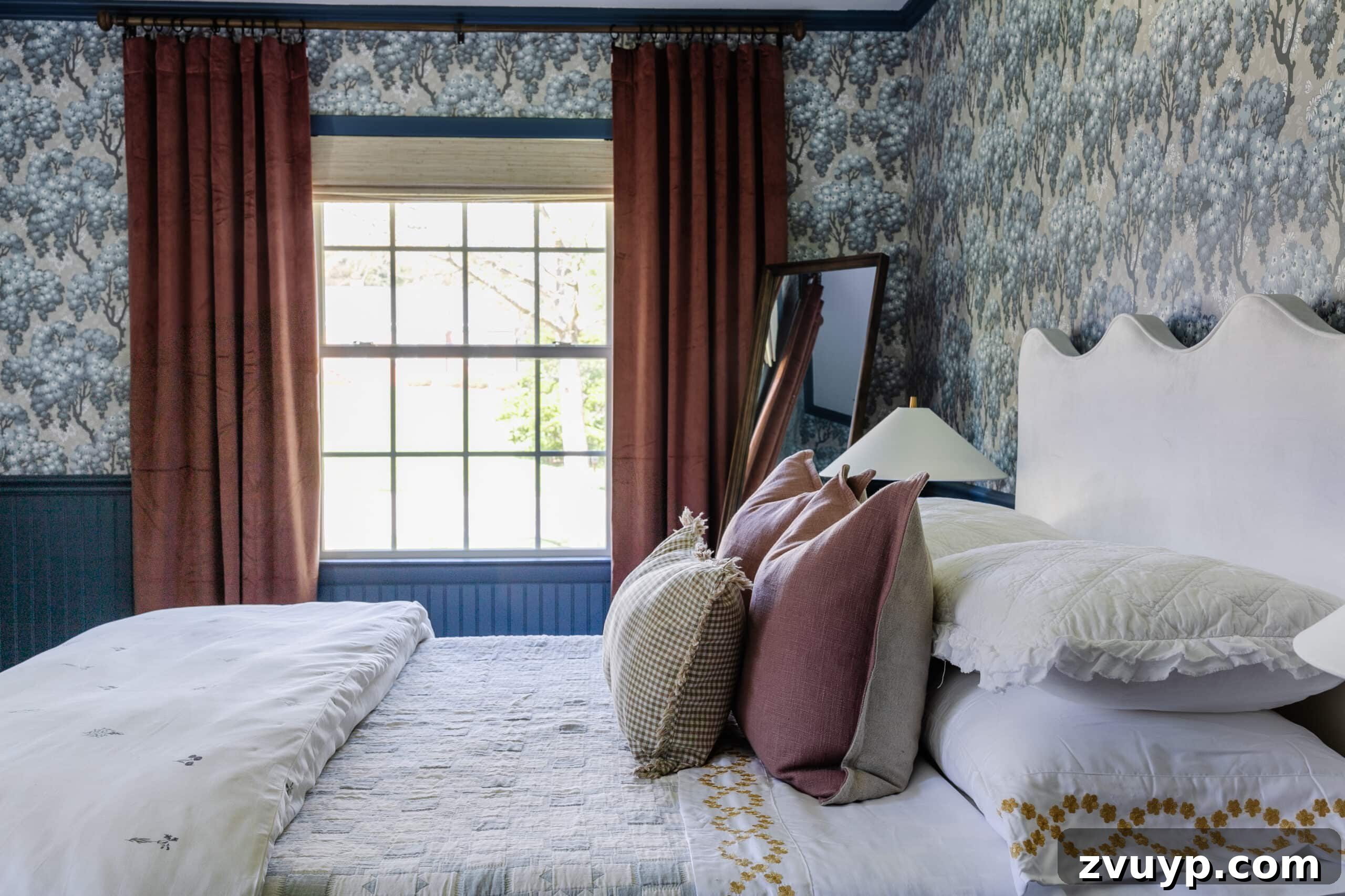 24 Clever Organization and Design Tips for Kids Spaces 28 Swedish cottage bedroom with Sandberg Ragnvi floral wallpaper, dusty rose curtains, and vintage quilt