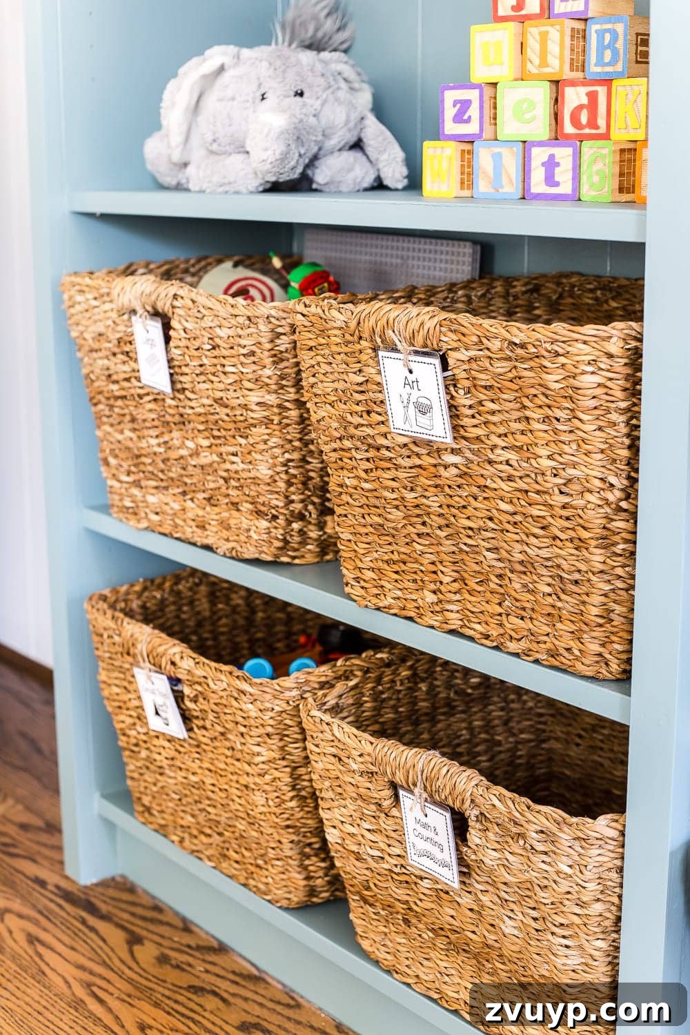 24 Clever Organization and Design Tips for Kids Spaces 32 toy organizer labels for baskets in a playroom