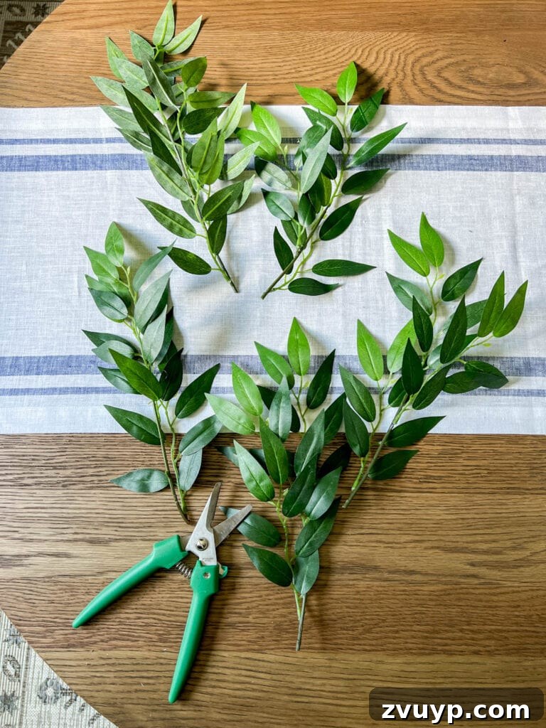 Effortless Charm DIY Faux Flower Creations 14 cutting ruscus to use in a vase arrangement