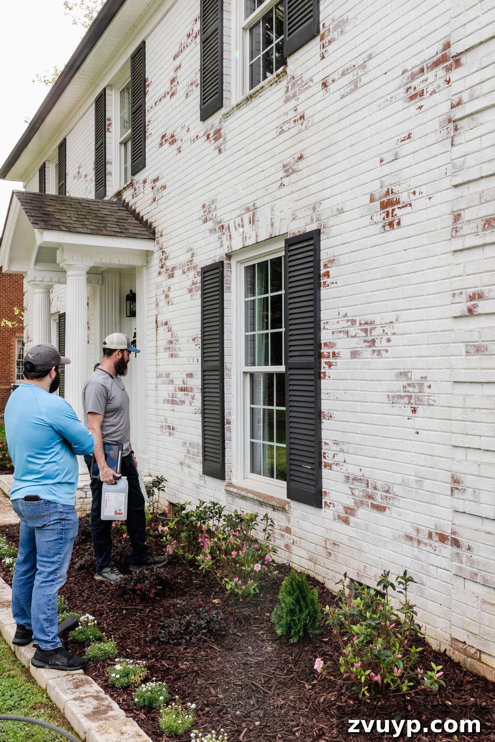 Pristine Limewashed Brick A Comprehensive Care Guide 16 Cleaning algae and dirt from limewashed brick around a beautifully landscaped flower bed