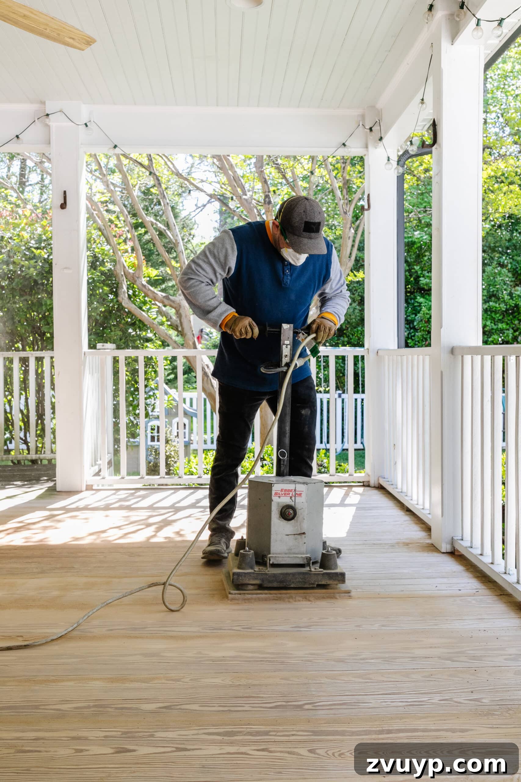 Selecting the Perfect Deck Stain for a Neutral Driftwood Finish 4 refinishing a wood deck with an orbital floor sander