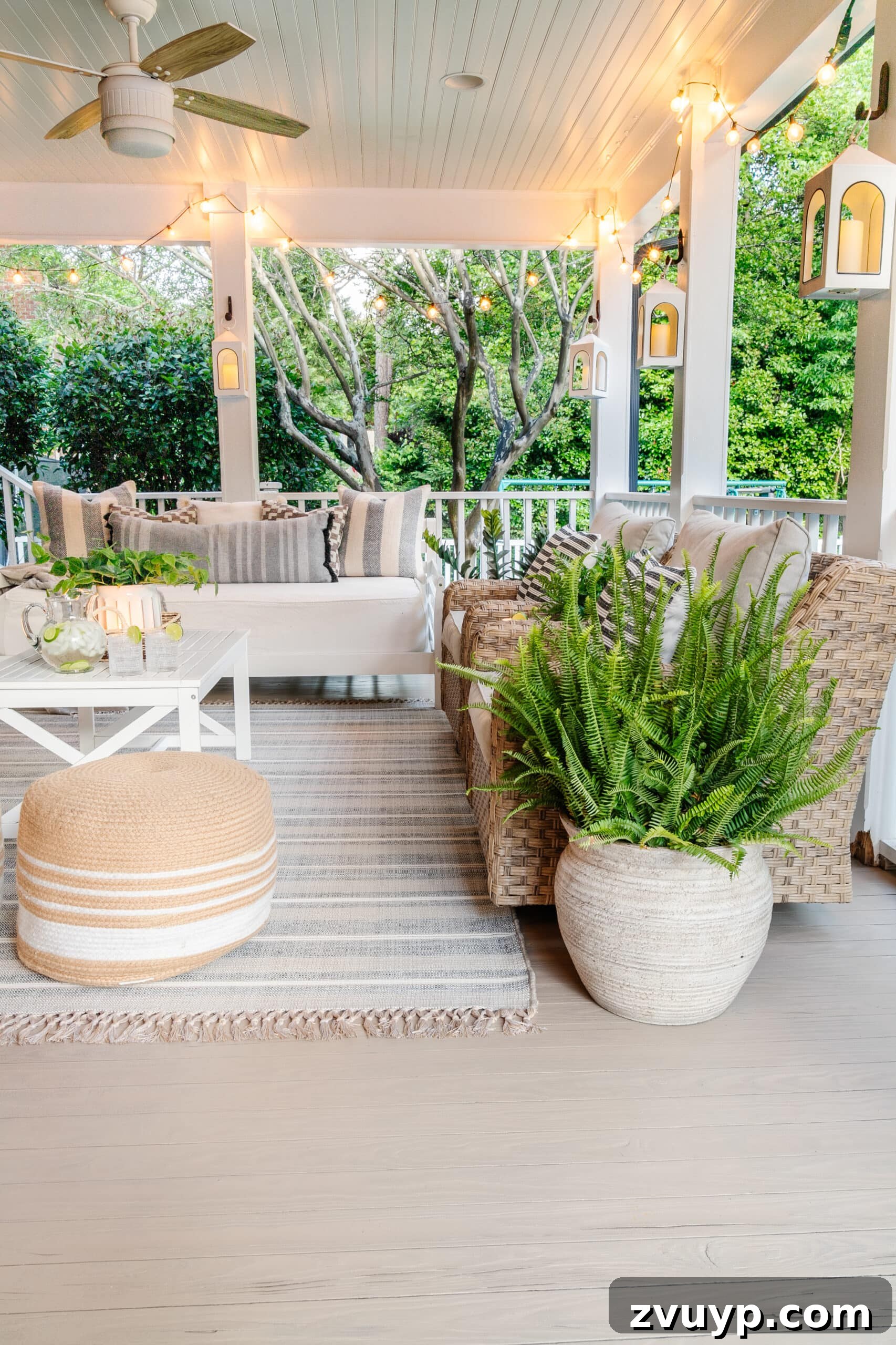 Selecting the Perfect Deck Stain for a Neutral Driftwood Finish 5 light neutral driftwood stain color on a back porch with Behr Taupe