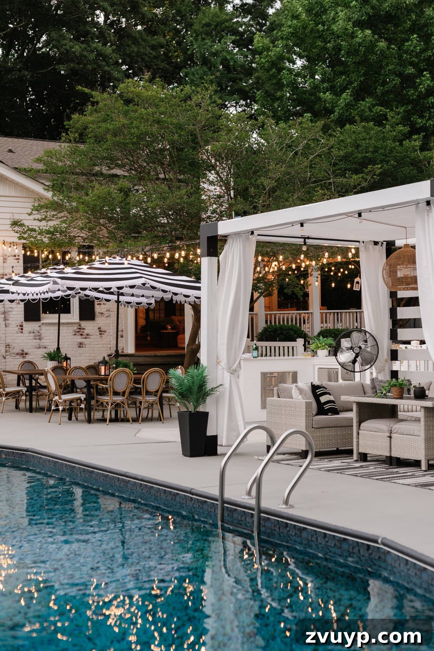 Walmart Patio Furniture Two Year Verdict 3 backyard pool with DIY cabana and string lights