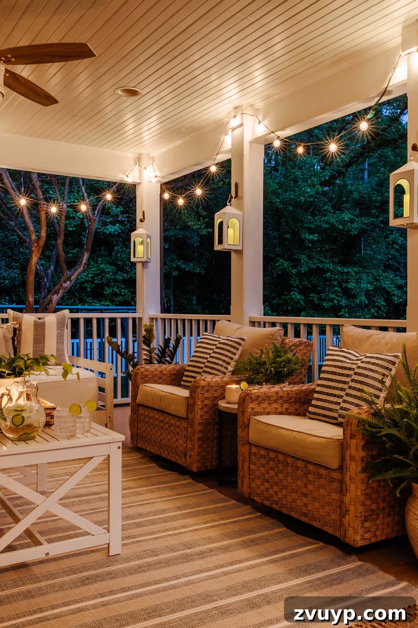 Walmart Patio Furniture Two Year Verdict 5 back porch at night with string lights and lanterns