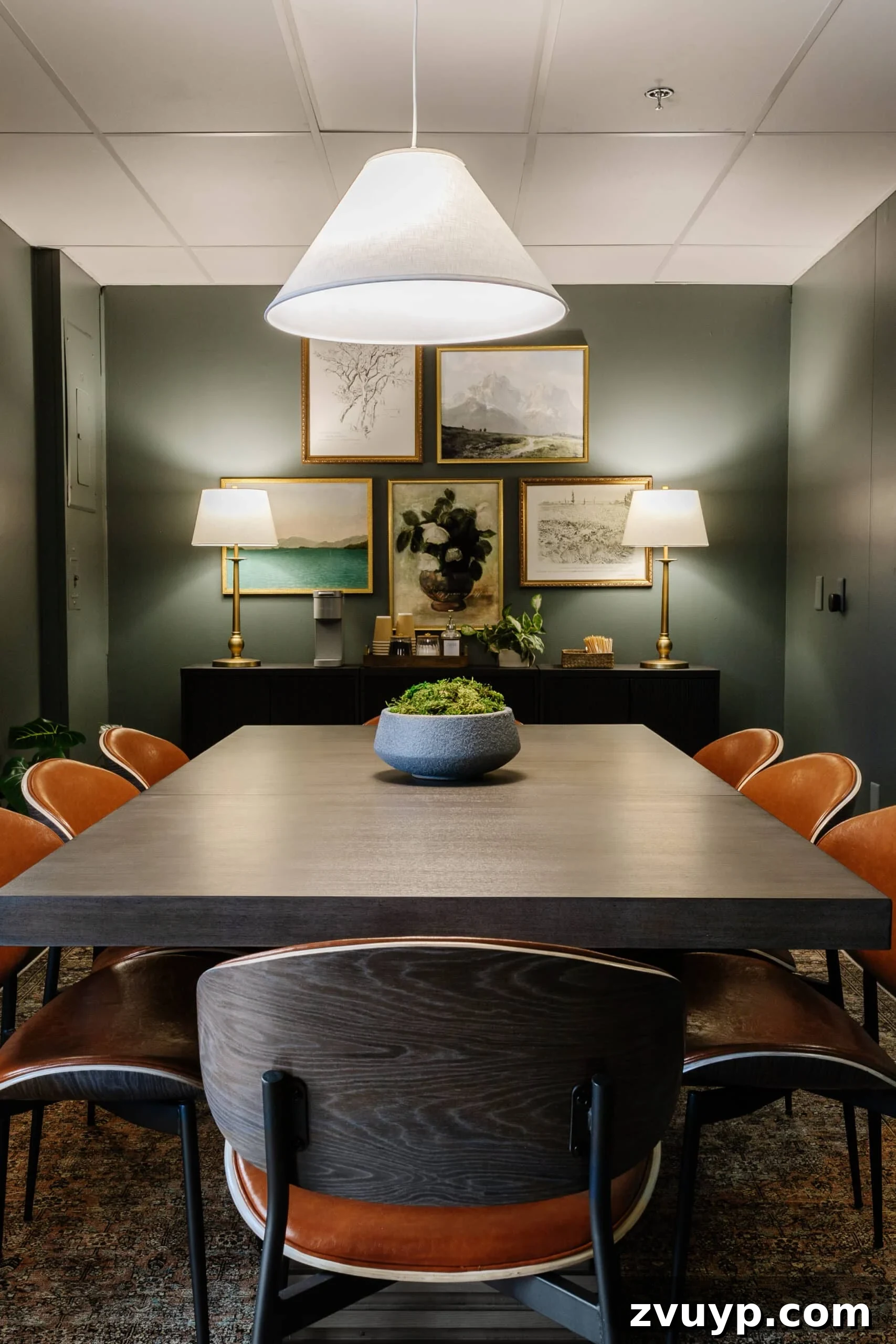 Transform Your Office: Cozy Conference Room Design Ideas 12 conference room lighting with cozy lamps instead of fluorescent bulbs with a conference table and chairs