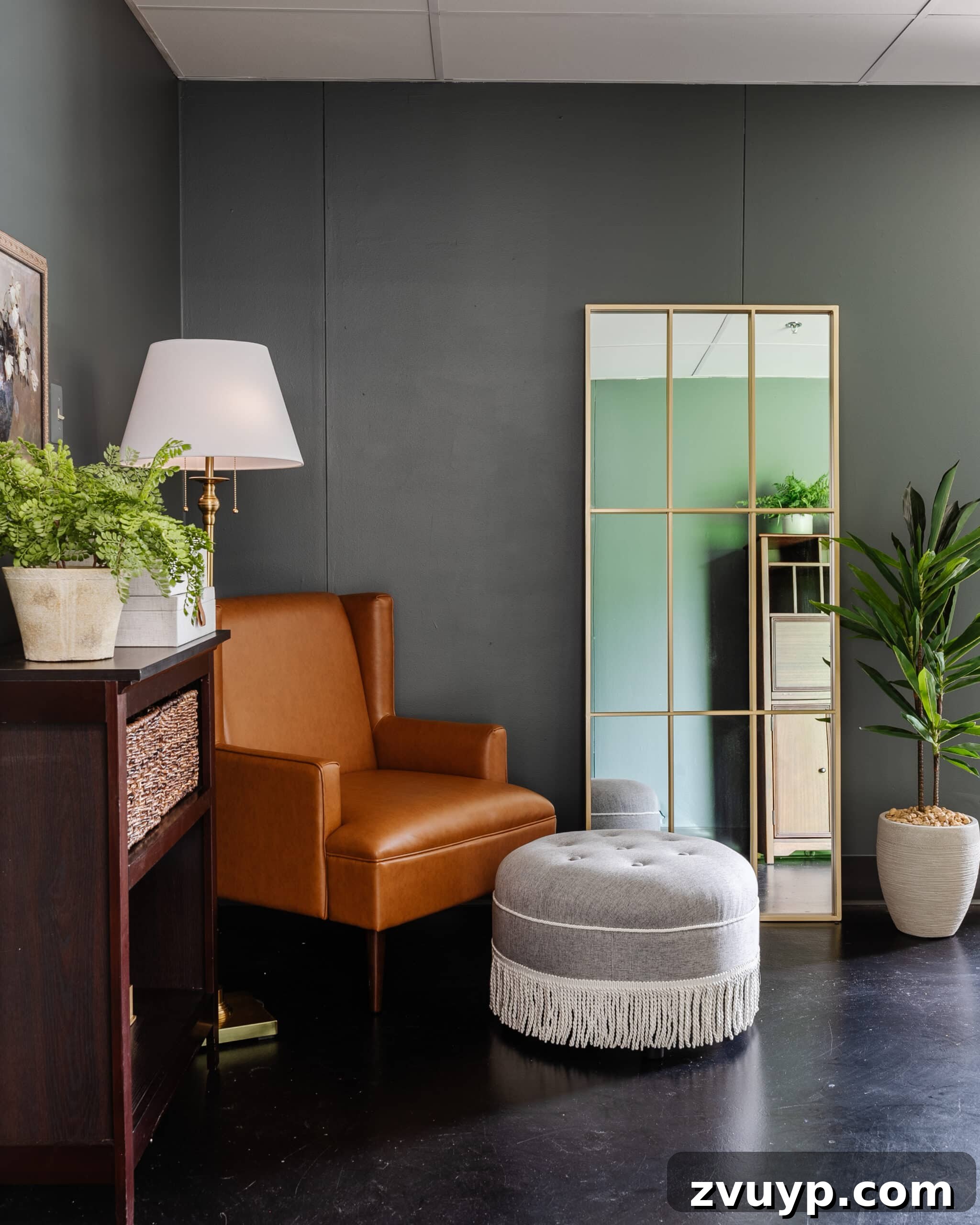 Transform Your Office: Cozy Conference Room Design Ideas 21 leather armchair with fringe ottoman footstool as a reading corner in an office