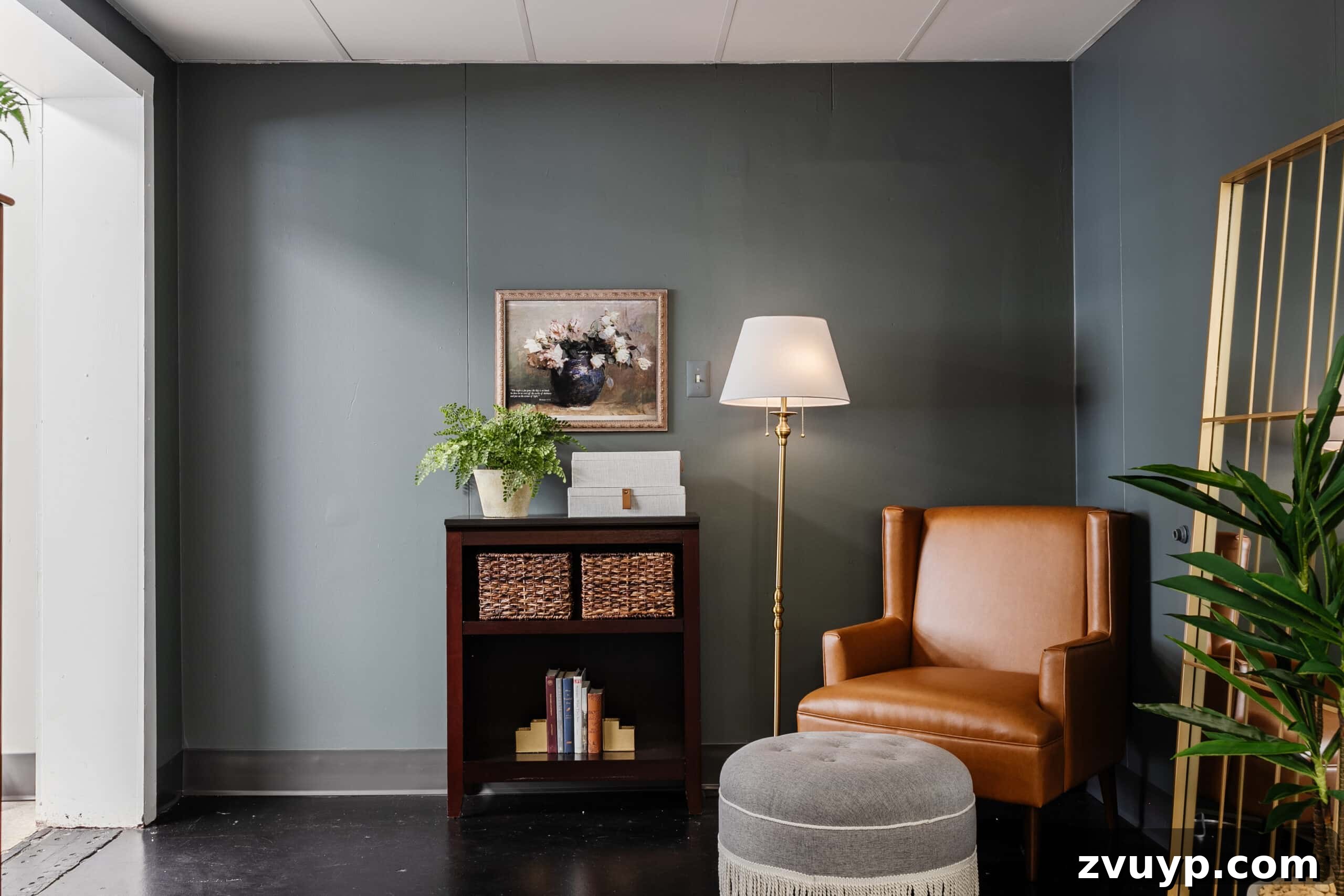 Transform Your Office: Cozy Conference Room Design Ideas 22 leather armchair with fringe ottoman footstool as a reading corner in an office