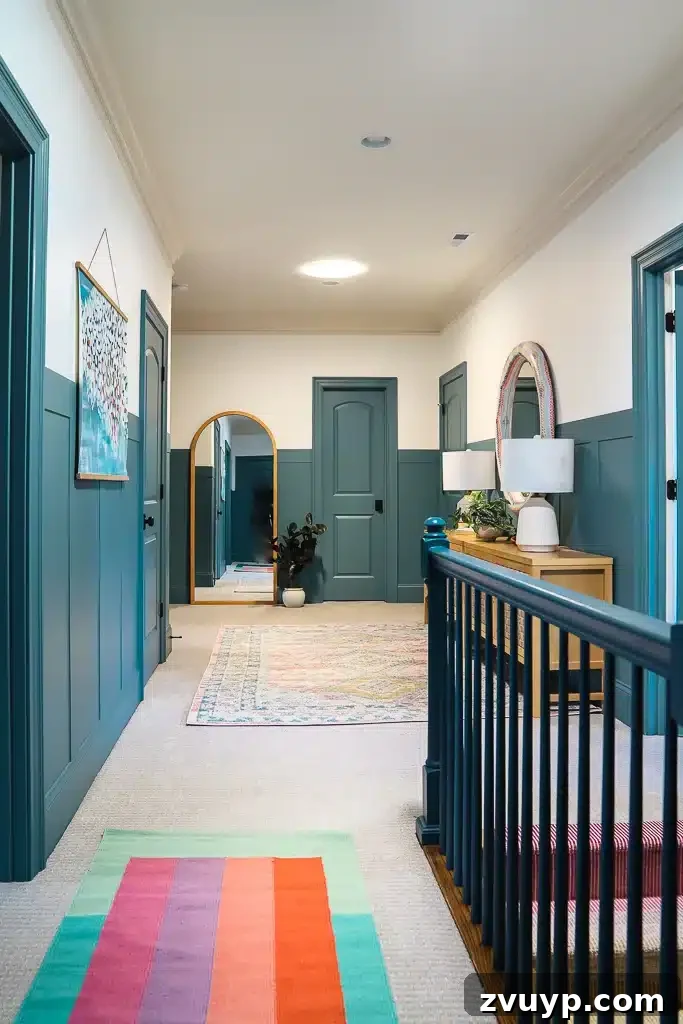 Sherwin Williams Refuge in a hallway on board and batten and doors, adding sophistication