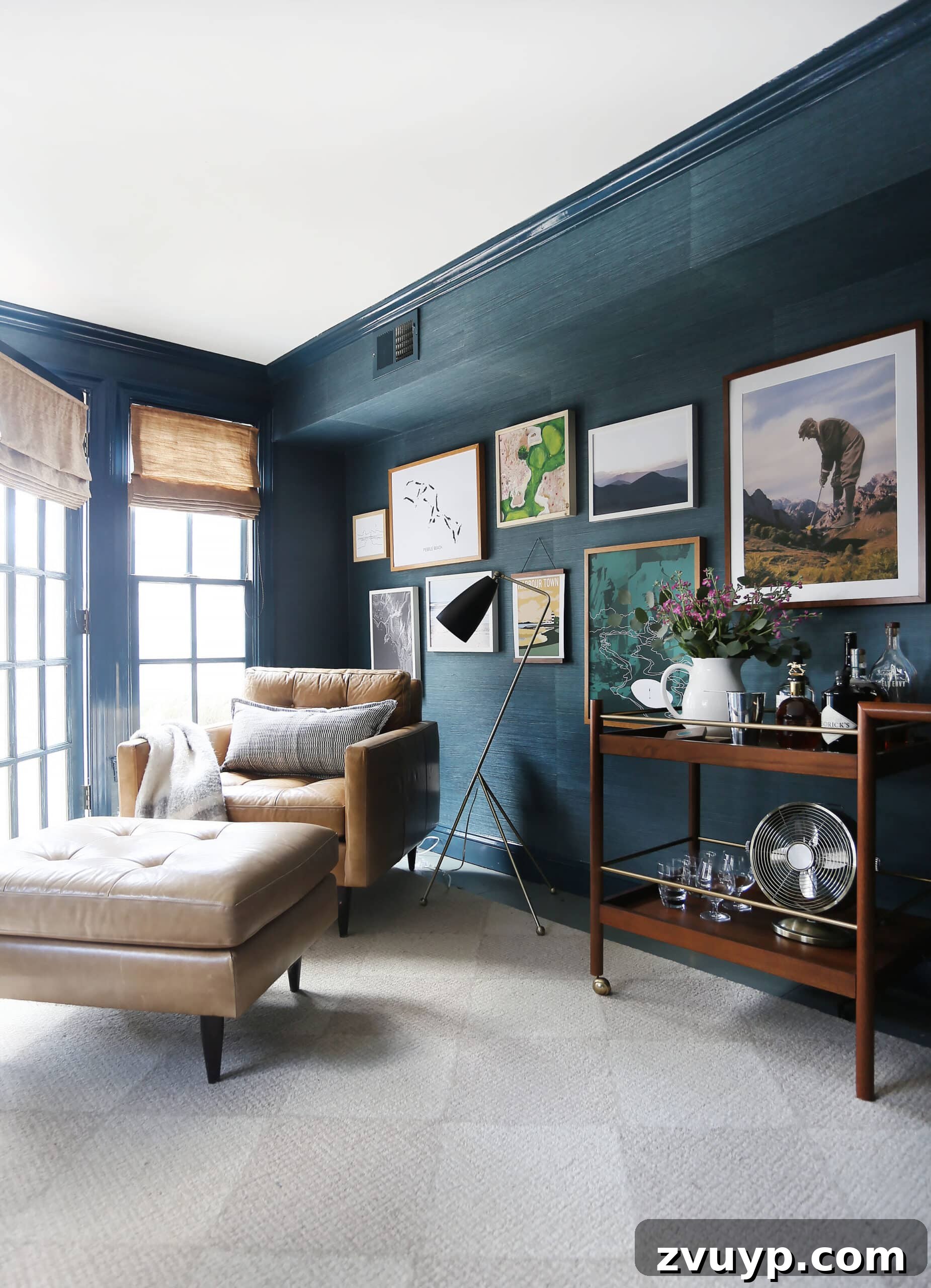Sherwin Williams Seaworthy in a living room, evoking coastal tranquility
