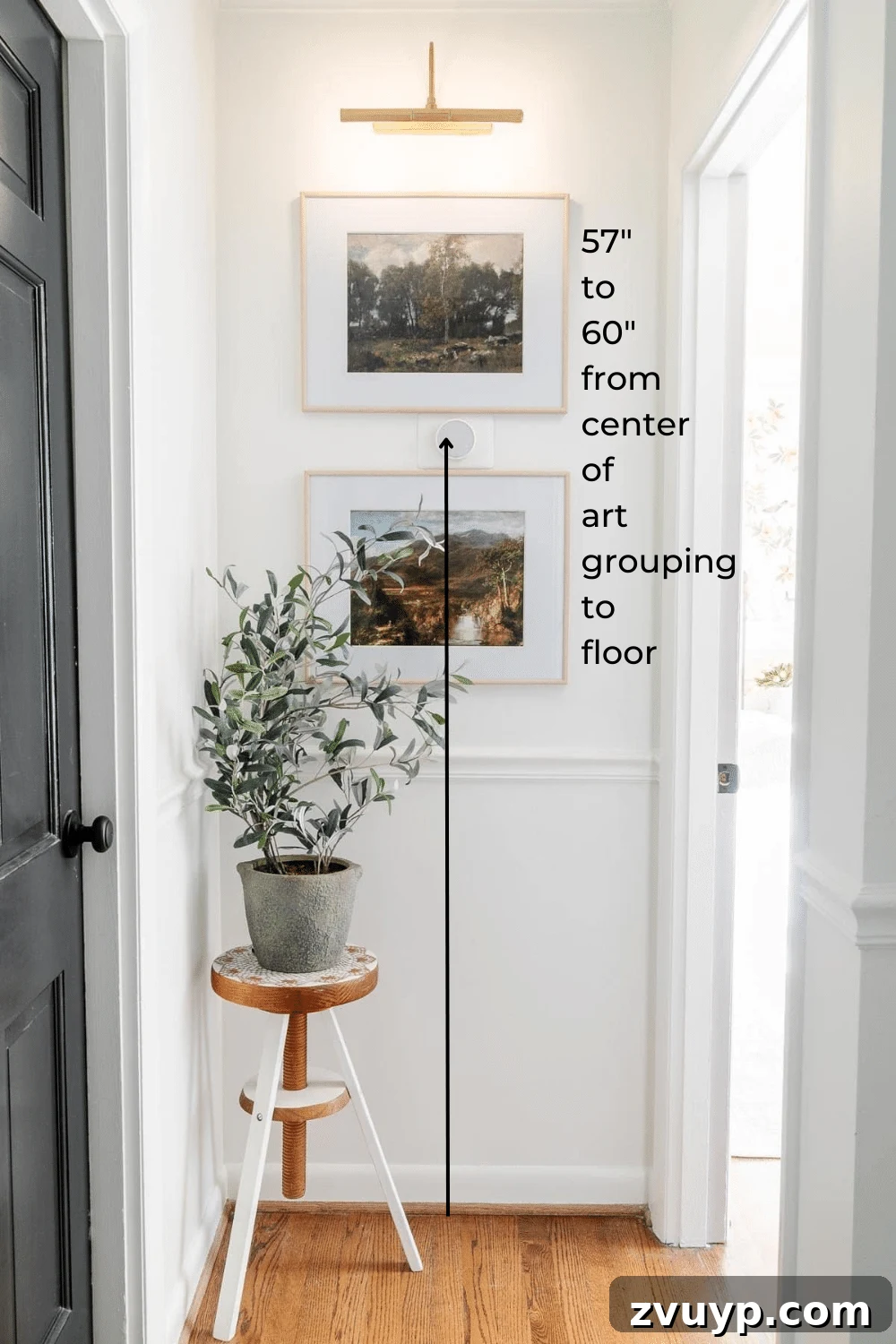 Hang Like a Pro: Avoid These Picture Frame Mistakes 5 Guide showing how to hang two picture frames together, maintaining eye-level height for the grouping's center.