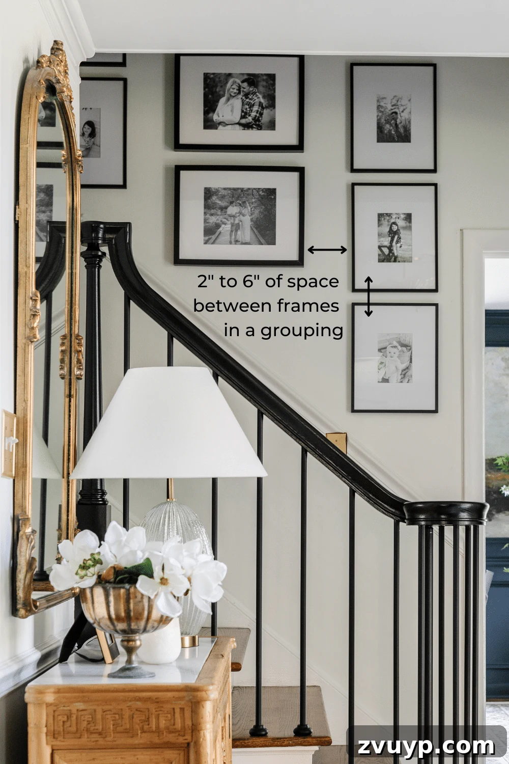 Hang Like a Pro: Avoid These Picture Frame Mistakes 8 Illustration showing the ideal spacing between picture frames in a grouping for a balanced look.