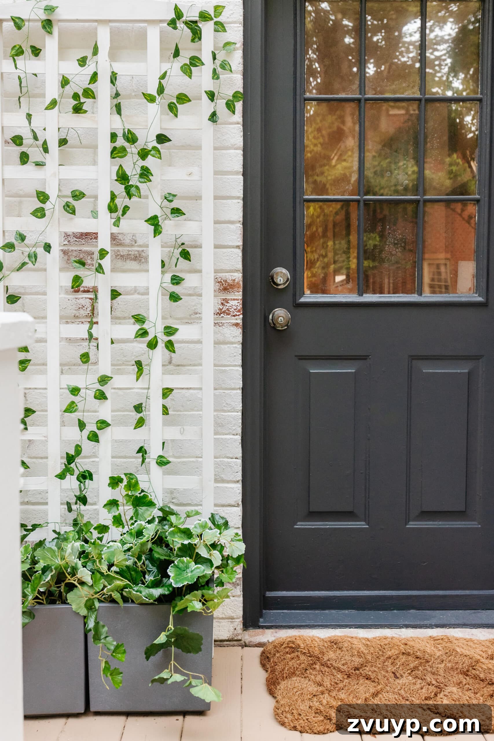 6 Small Side Porch Makeovers Before and After Inspiration 14 side porch planter with trellis and side door and limewashed brick