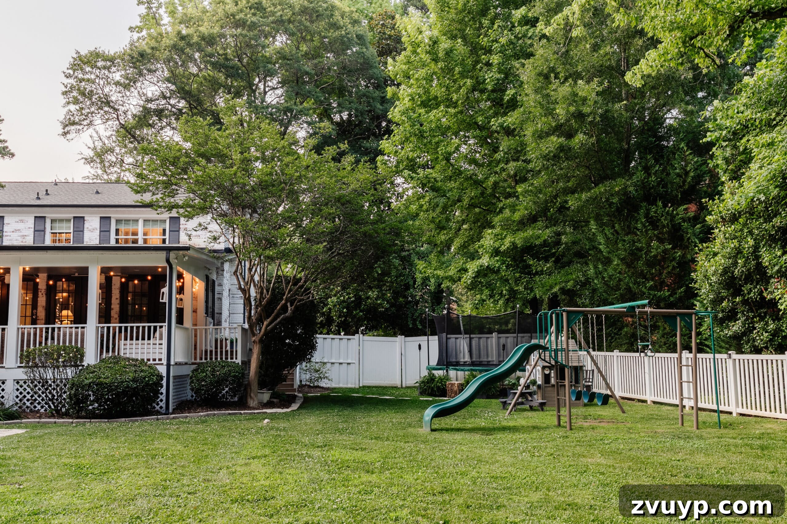 6 Small Side Porch Makeovers Before and After Inspiration 17 side yard play area with playground and trampoline