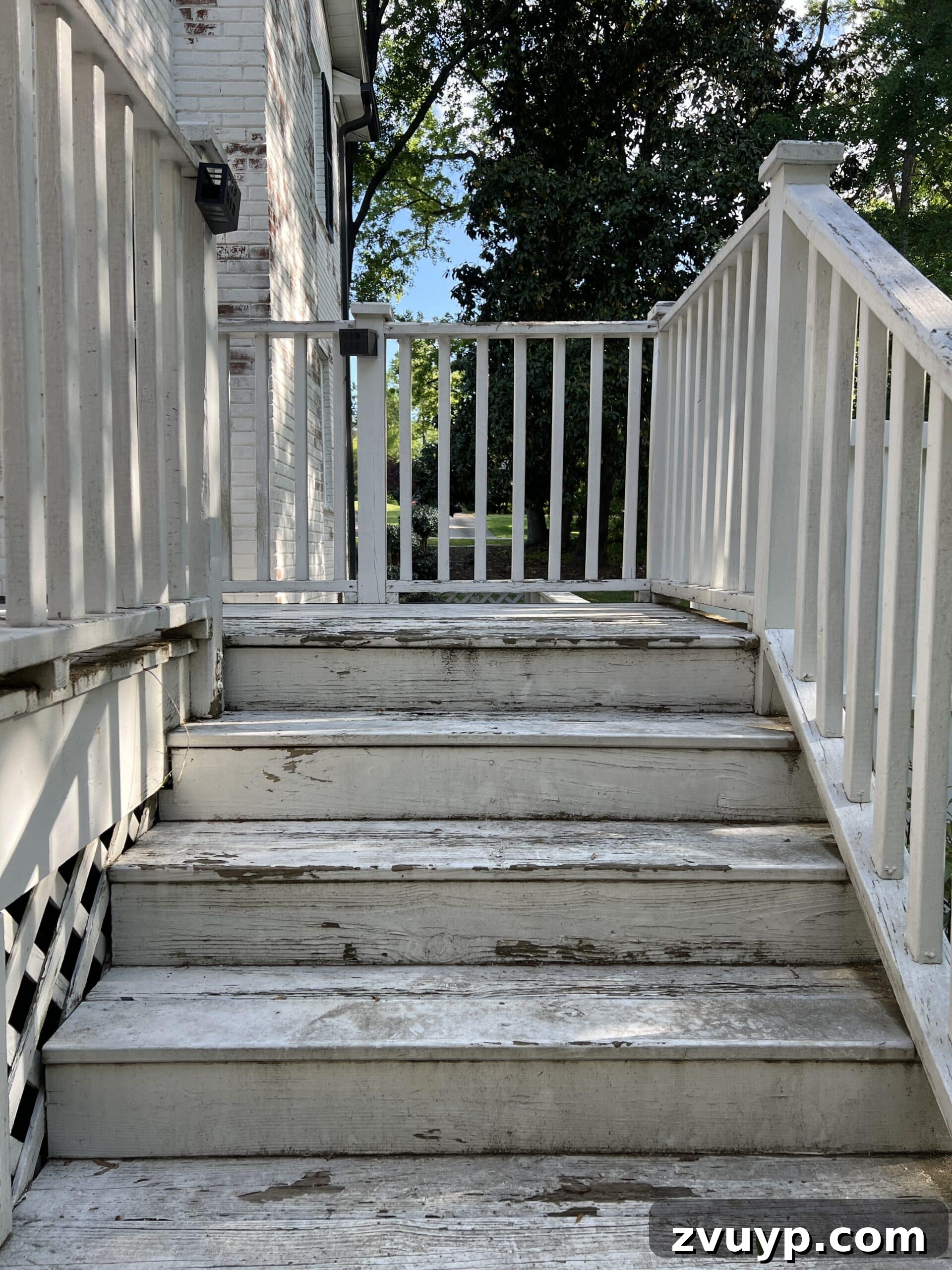 6 Small Side Porch Makeovers Before and After Inspiration 7 deck steps before with chipping paint