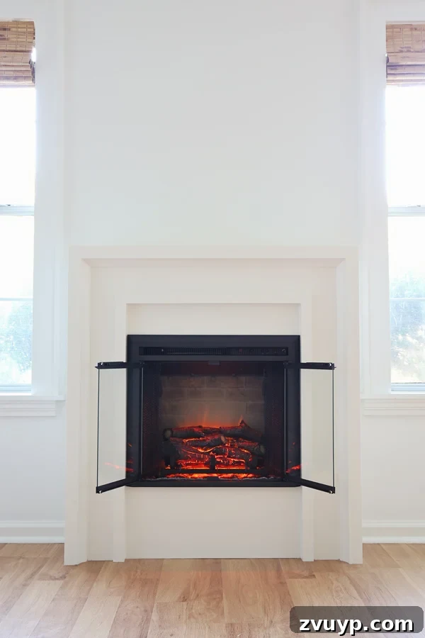 Portable Fireplace Builds for Any Setting 13 Electric fireplace DIY nestled between two windows, creating a cozy nook
