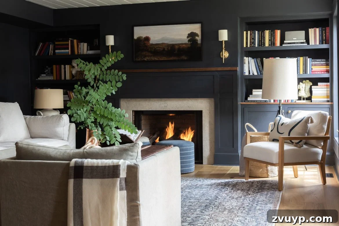 Portable Fireplace Builds for Any Setting 15 Semi-DIY gas fireplace with a Heat n Glo insert and navy blue surround