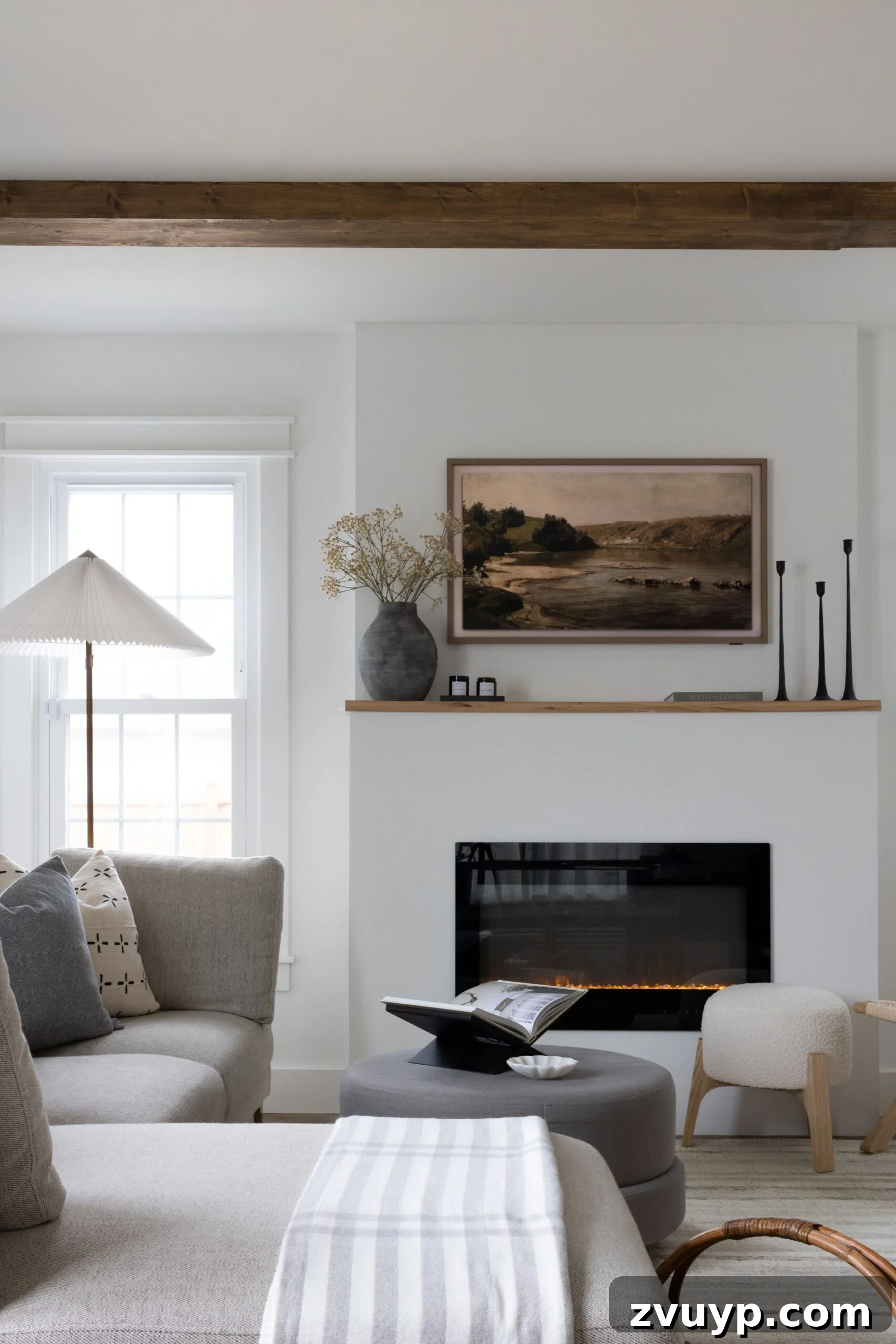 Portable Fireplace Builds for Any Setting 16 Modern DIY fireplace with a wood mantel and plaster-like finish