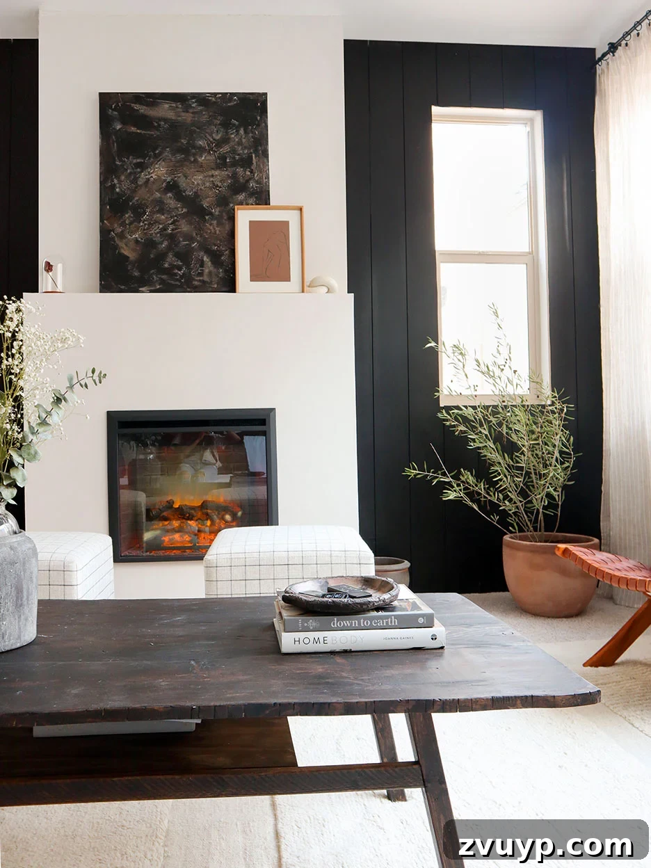 Portable Fireplace Builds for Any Setting 18 DIY modern fireplace finished with Roman Clay for a unique texture