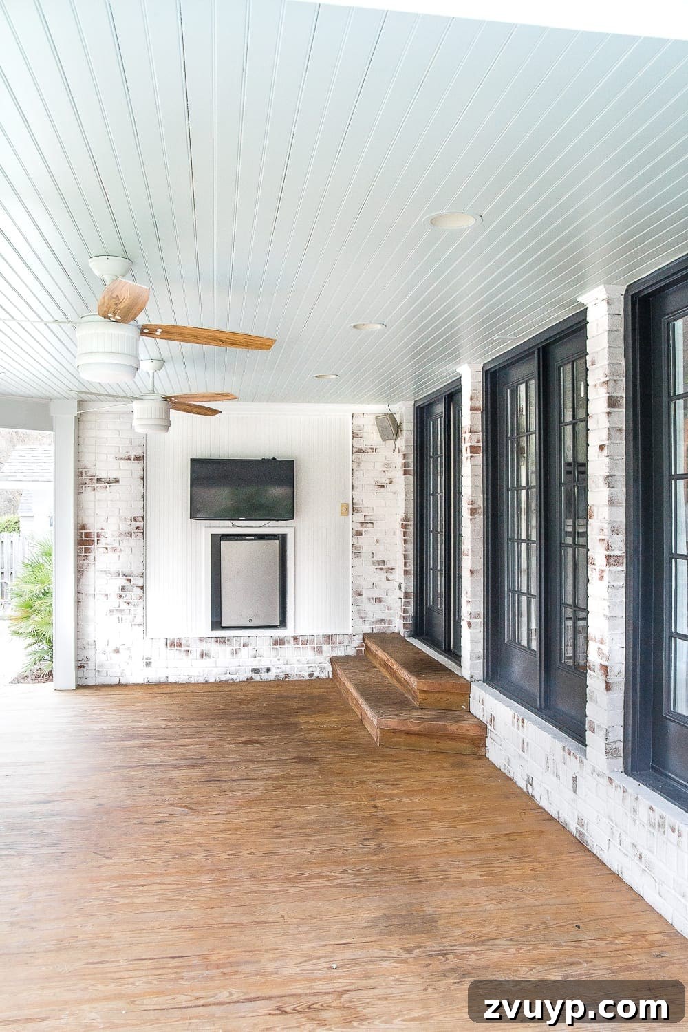 Portable Fireplace Builds for Any Setting 3 Before shot of the back porch wall that will be transformed into a DIY fireplace