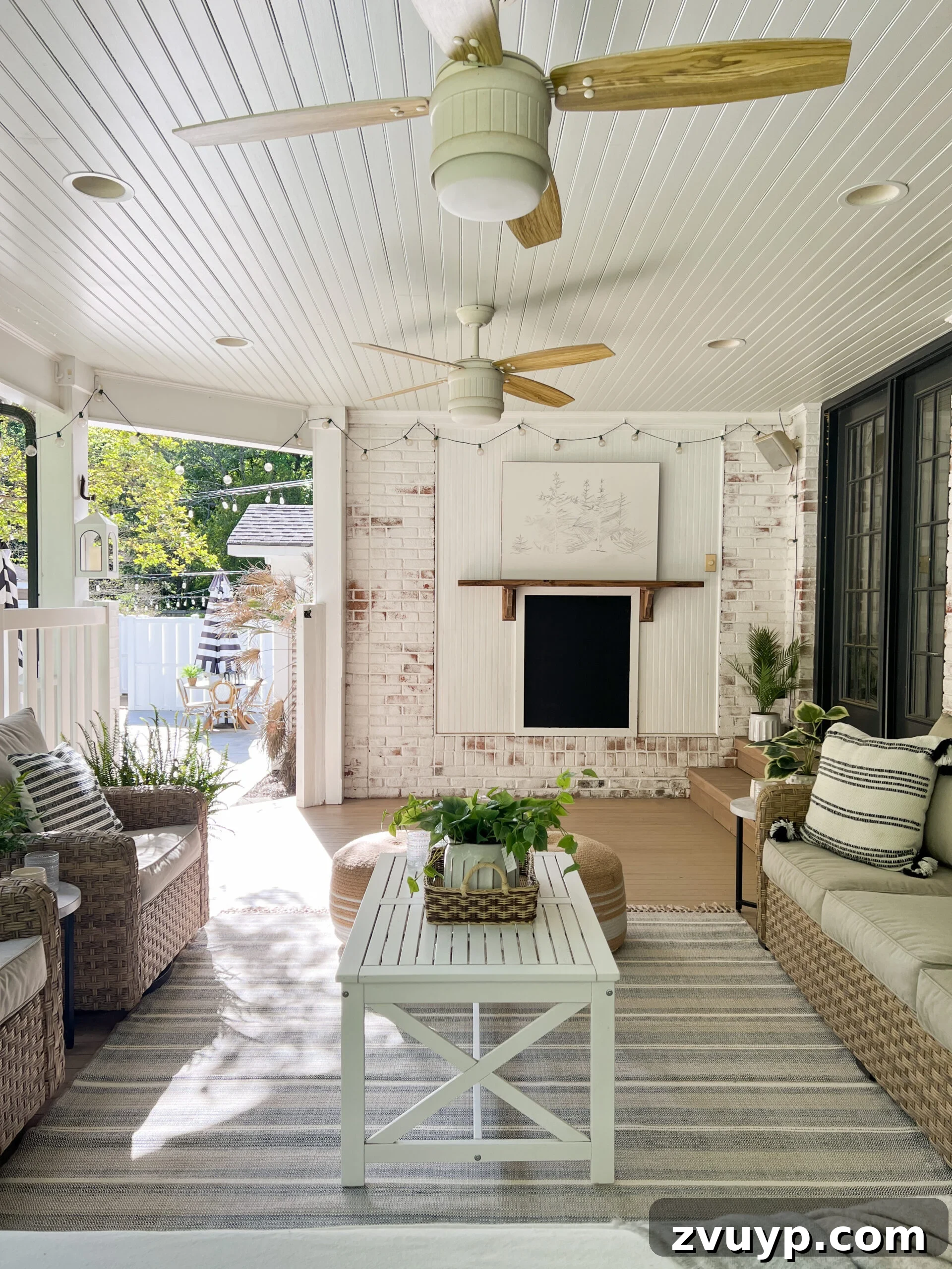 Portable Fireplace Builds for Any Setting 4 The back porch with a temporary faux fireplace mantel, awaiting a permanent DIY fireplace